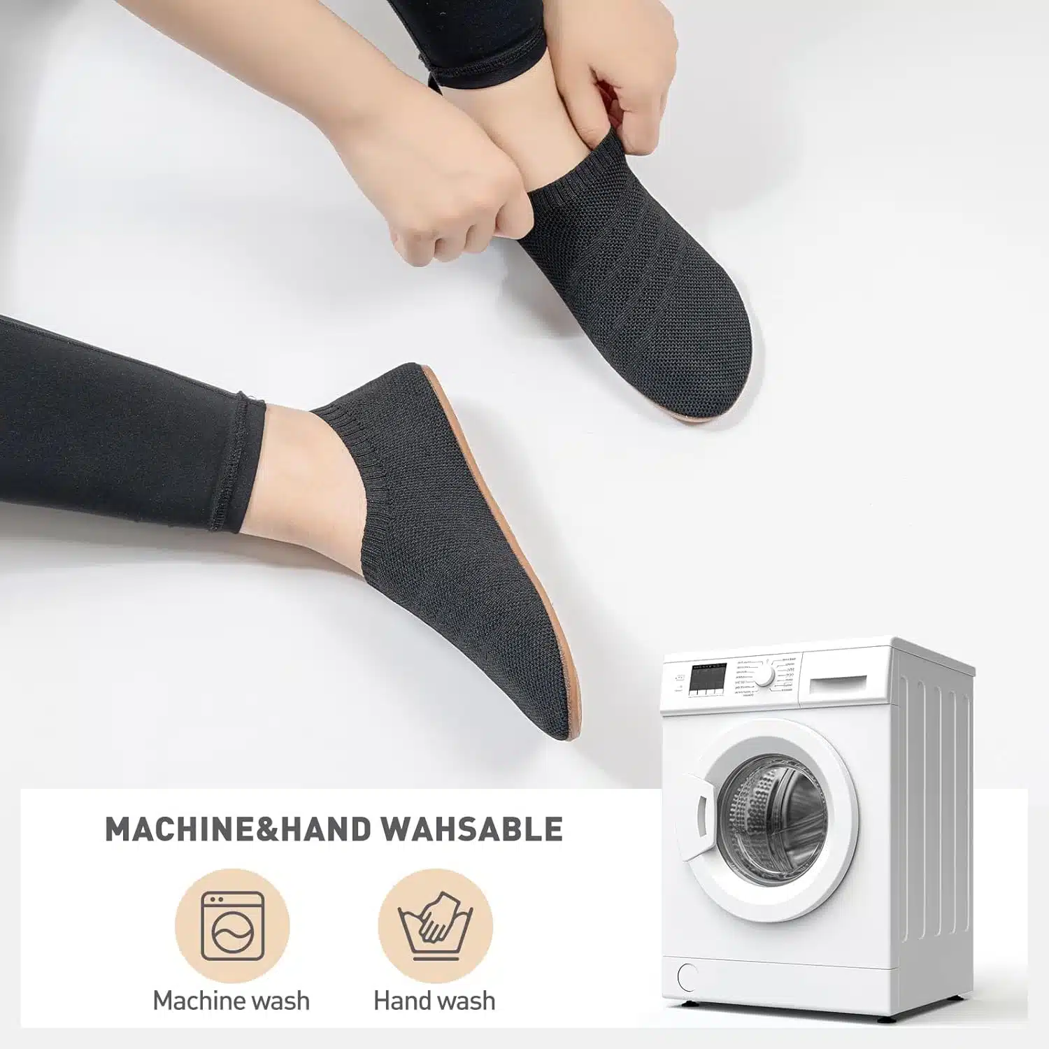 Chaussons pour Femme, semelles antidérapantes, gris foncé – Image 5