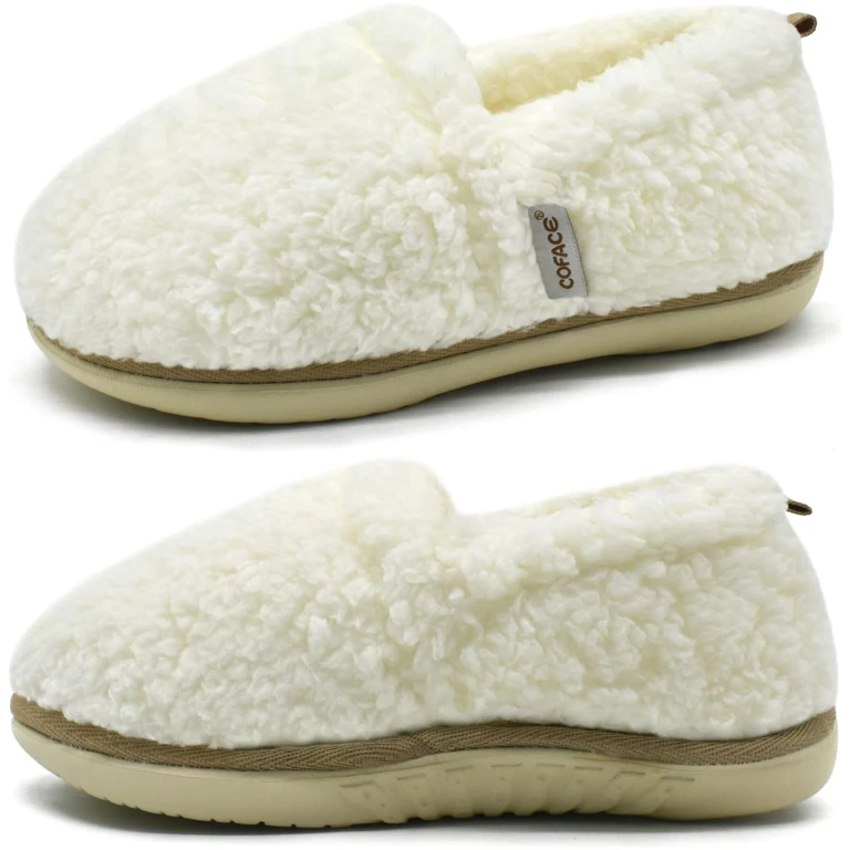 COFACE Chaussons Femmes Moelleux Mousse À Mémoire De Forme Douce Peluche Sherpa Doublé Polaire Dames Pantoufles Confortables Avec Coussin Douillet Femmes Léger Oreiller Pantoufles