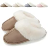 HILAX Pantoufles Femme Homme Hiver Chausson Maison Confort Chaud Slippers Cuir Peluche Mules Fourrure Intérieur Antidérapant Chaussures pour la Maison
