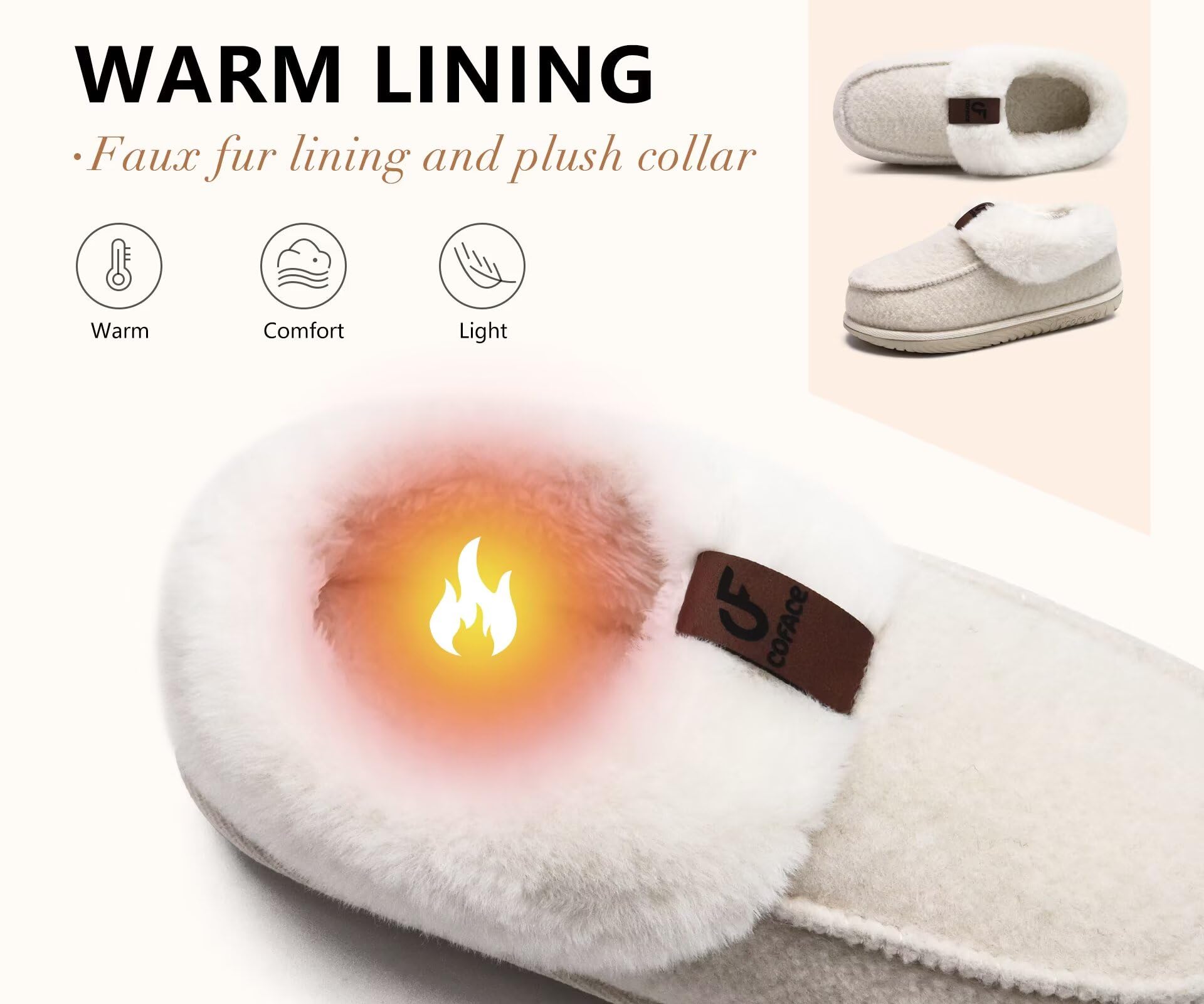 Chausson Femme Hiver Chaud Feutre Pantoufles Peluche Fourrure Doublure Fermé Charentaise Confort Mousse à Mémoire de Forme Antidérapant – Image 5