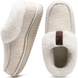 Chausson Femme Hiver Chaud Feutre Pantoufles Peluche Fourrure Doublure Fermé Charentaise Confort Mousse à Mémoire de Forme Antidérapant