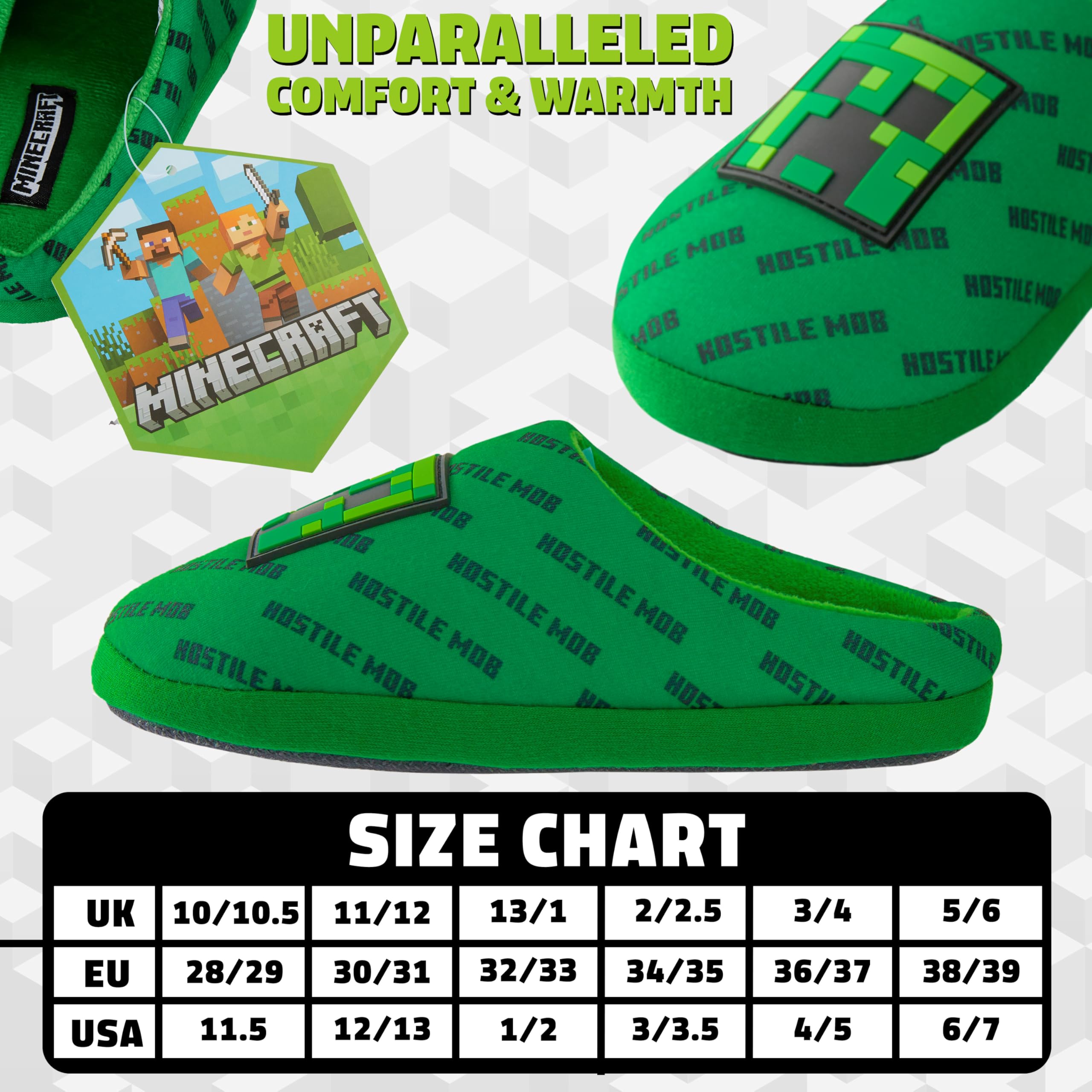 Chaussons Enfant Minecraft Creeper Cosy d'Intérieur pour Garçon Gamer – Image 6