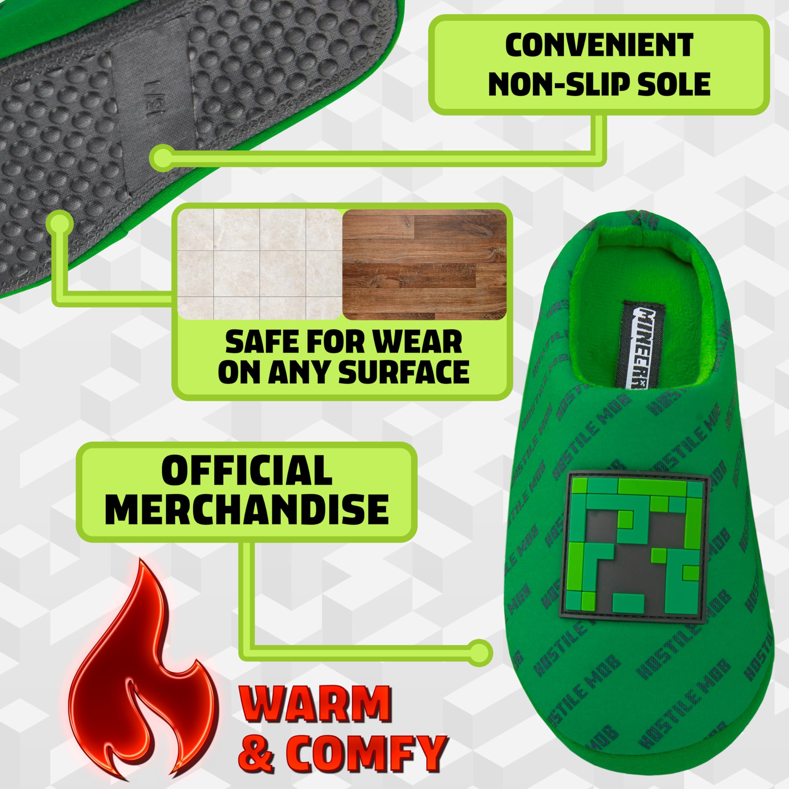 Chaussons Enfant Minecraft Creeper Cosy d'Intérieur pour Garçon Gamer – Image 4