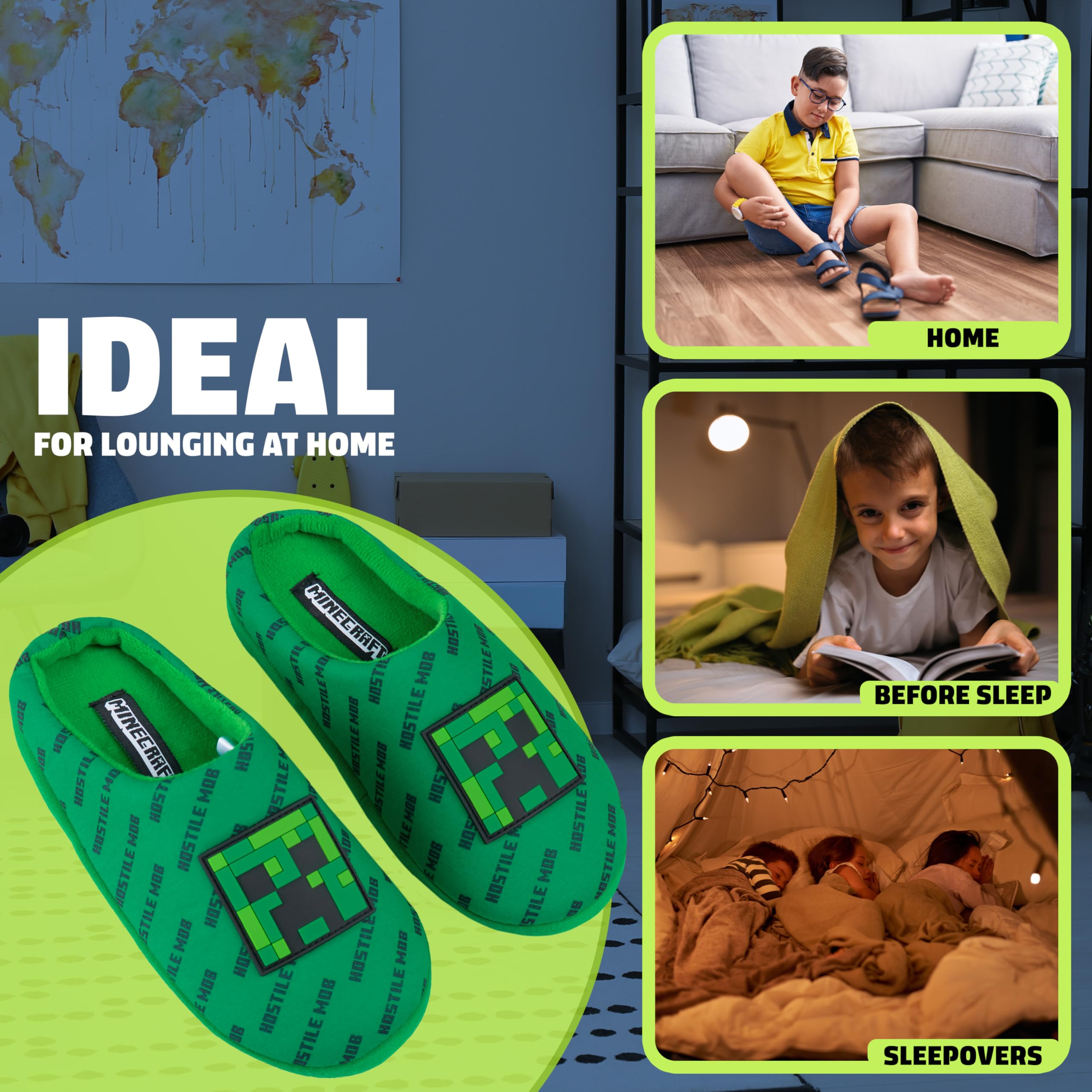 Chaussons Enfant Minecraft Creeper Cosy d'Intérieur pour Garçon Gamer – Image 5