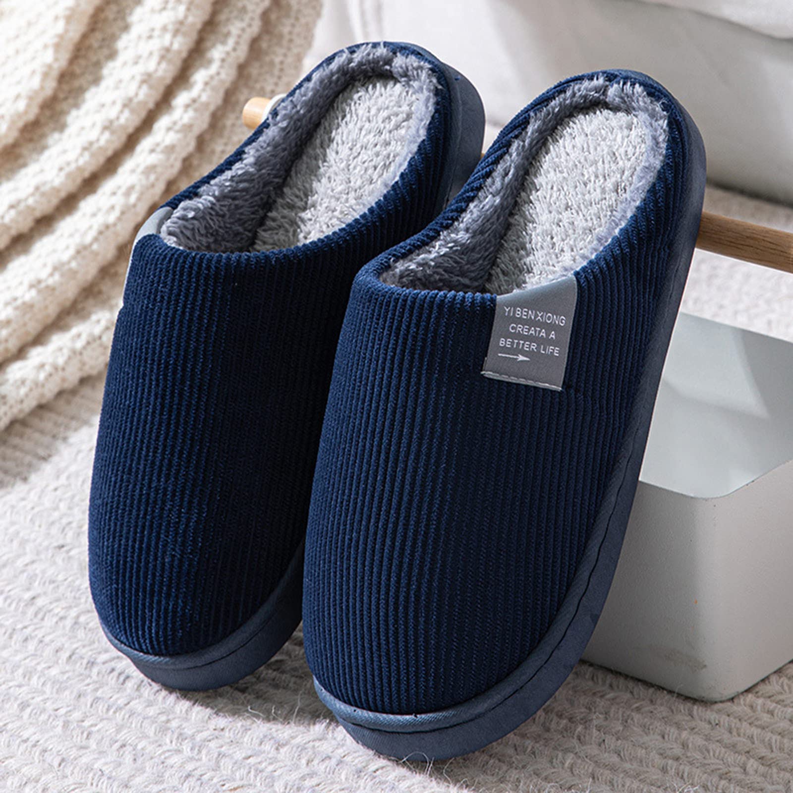 Chaussons d'hiver homme antidérapants doublés laine mémoire de forme – Image 2