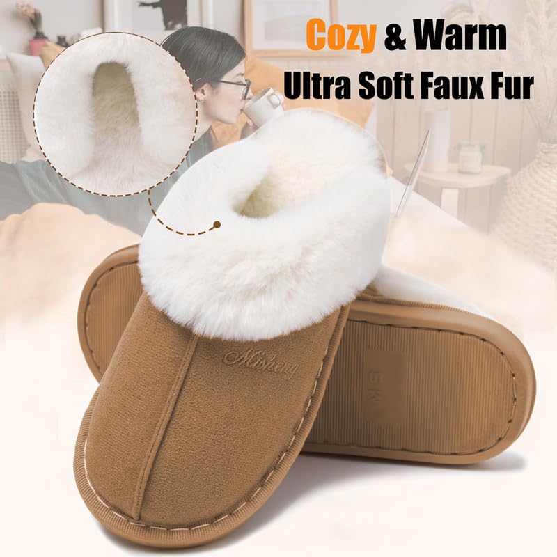 Mules Acheter Chaussons mémoire de forme faux daim fourrure intérieur extérieur – Image 5