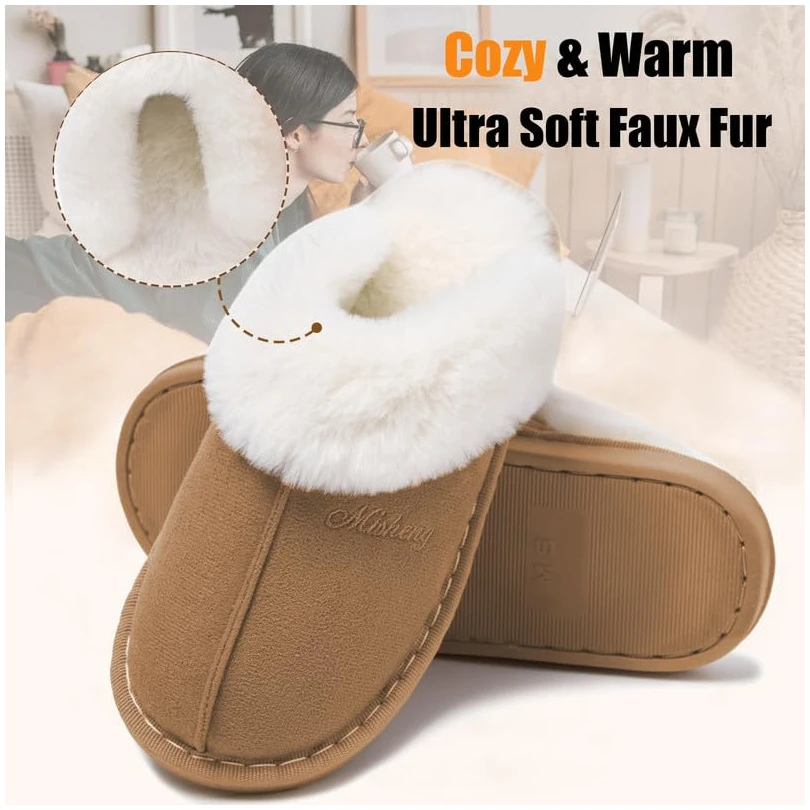 Mules Acheter Chaussons mémoire de forme faux daim fourrure intérieur extérieur – Image 5