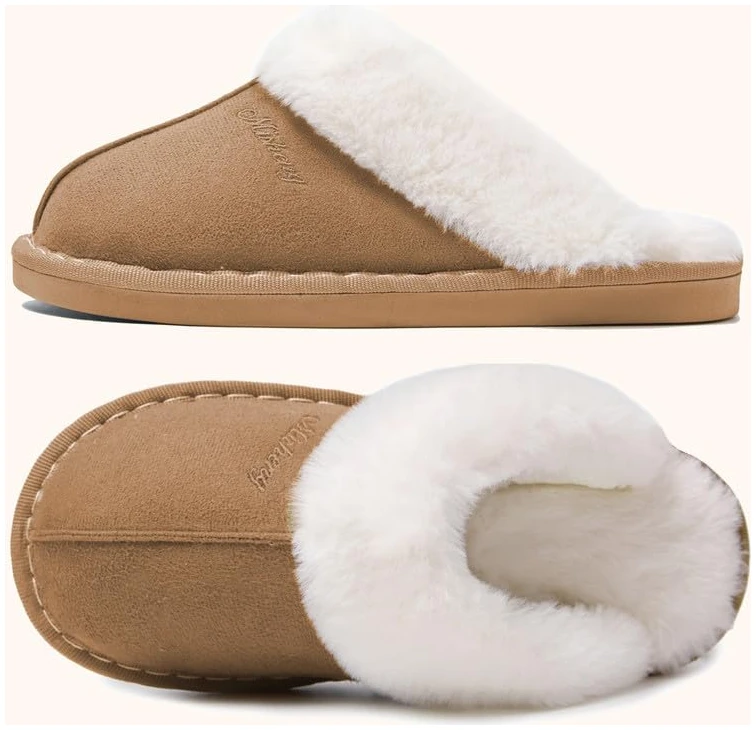 Mules Acheter Chaussons mémoire de forme faux daim fourrure intérieur extérieur – Image 4