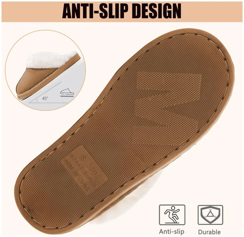 Mules Acheter Chaussons mémoire de forme faux daim fourrure intérieur extérieur – Image 6