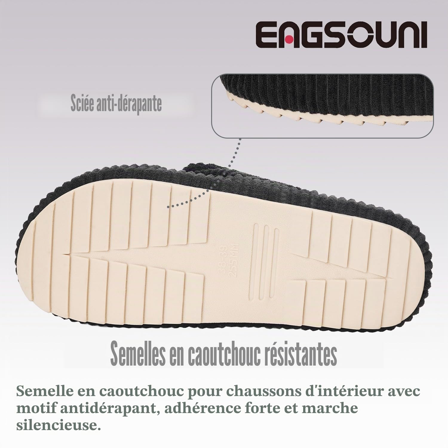 Pantoufles Femme Acheter Chaussons Eagsouni Velours Côtelé Bandes Croisées Bout Ouvert – Image 6