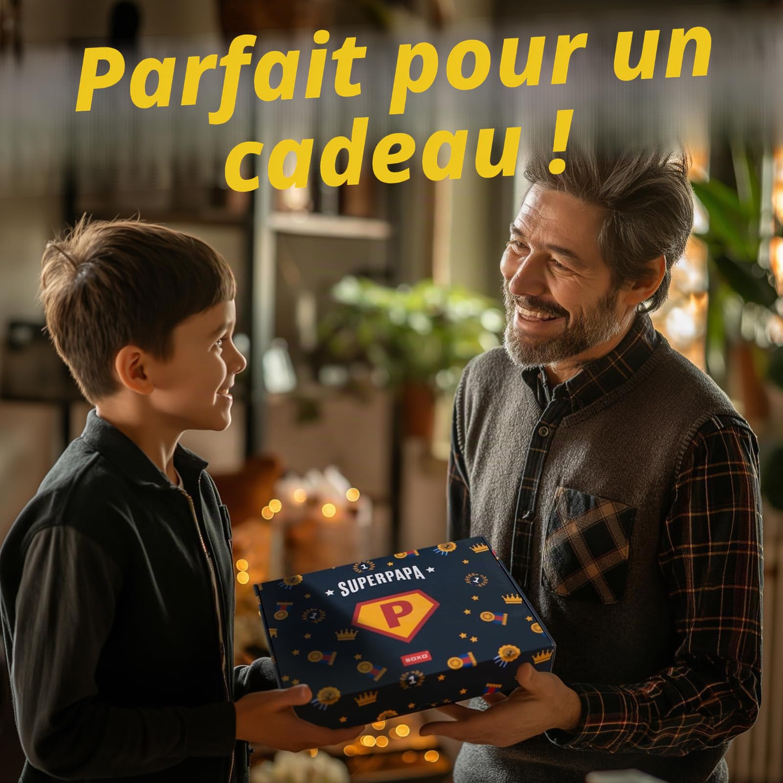 Chausson Homme Acheter Chaussons soxo Super Papa Fantaisie Humour avec Porte-Clés – Image 4