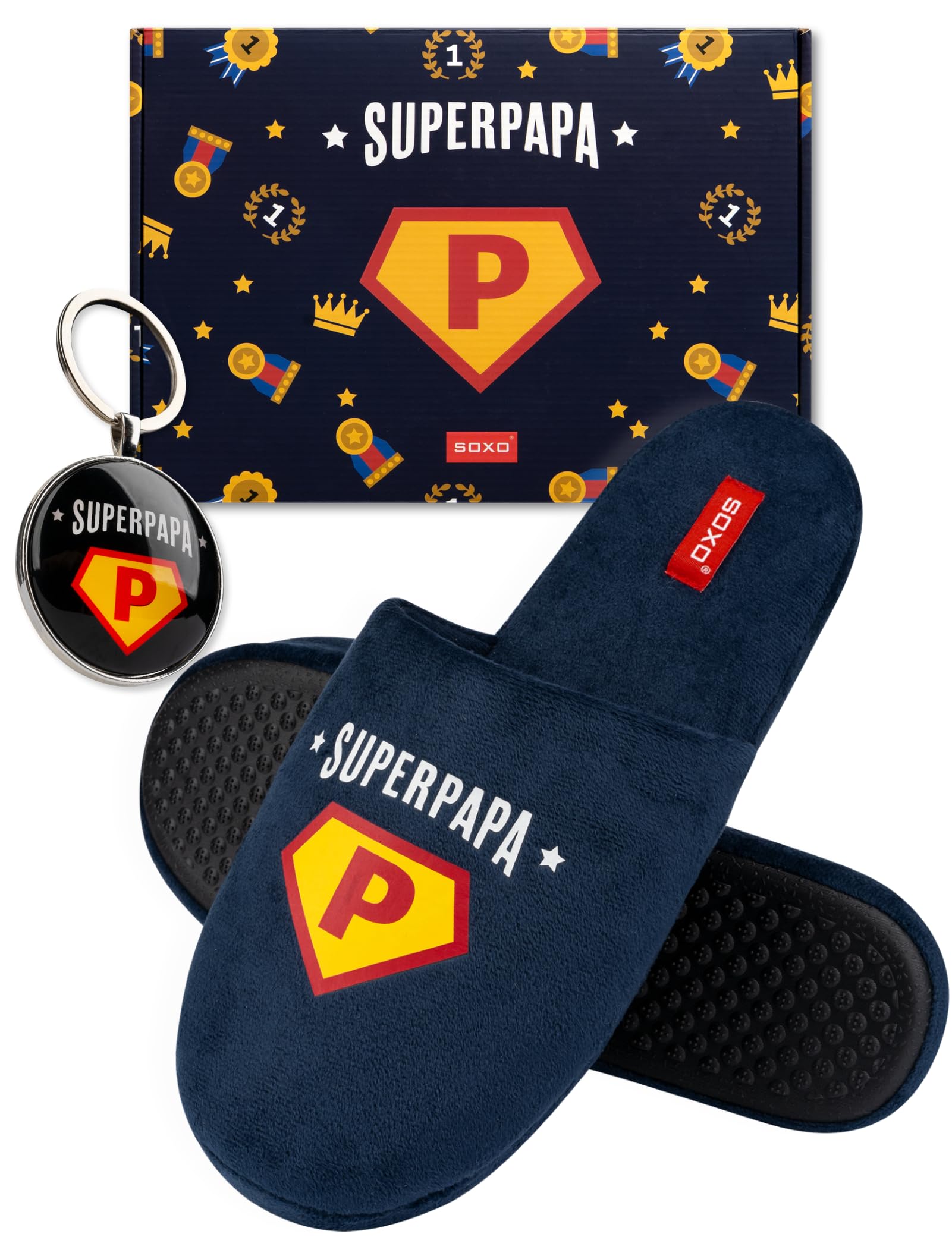 Chausson Homme Acheter Chaussons soxo Super Papa Fantaisie Humour avec Porte-Clés