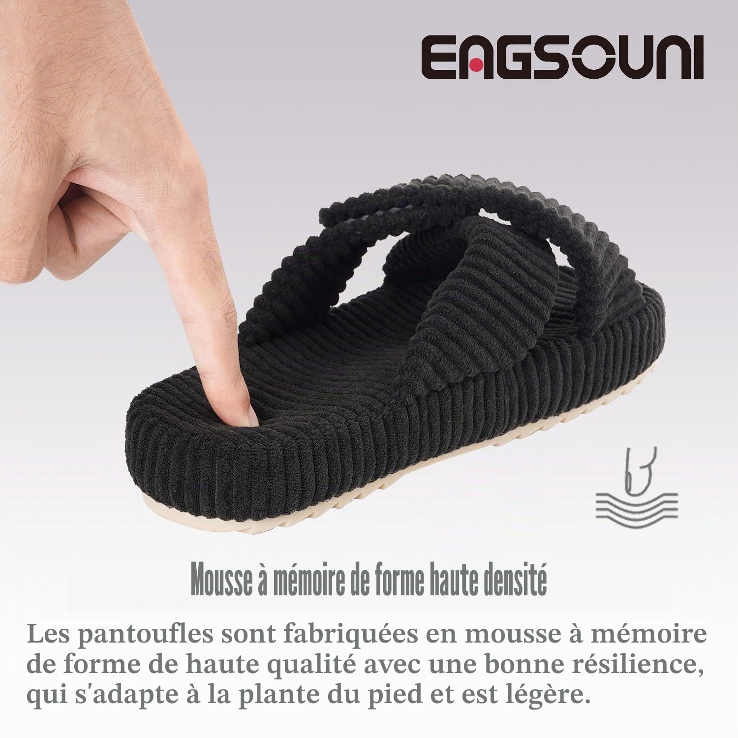 Pantoufles Femme Acheter Chaussons Eagsouni Velours Côtelé Bandes Croisées Bout Ouvert – Image 3