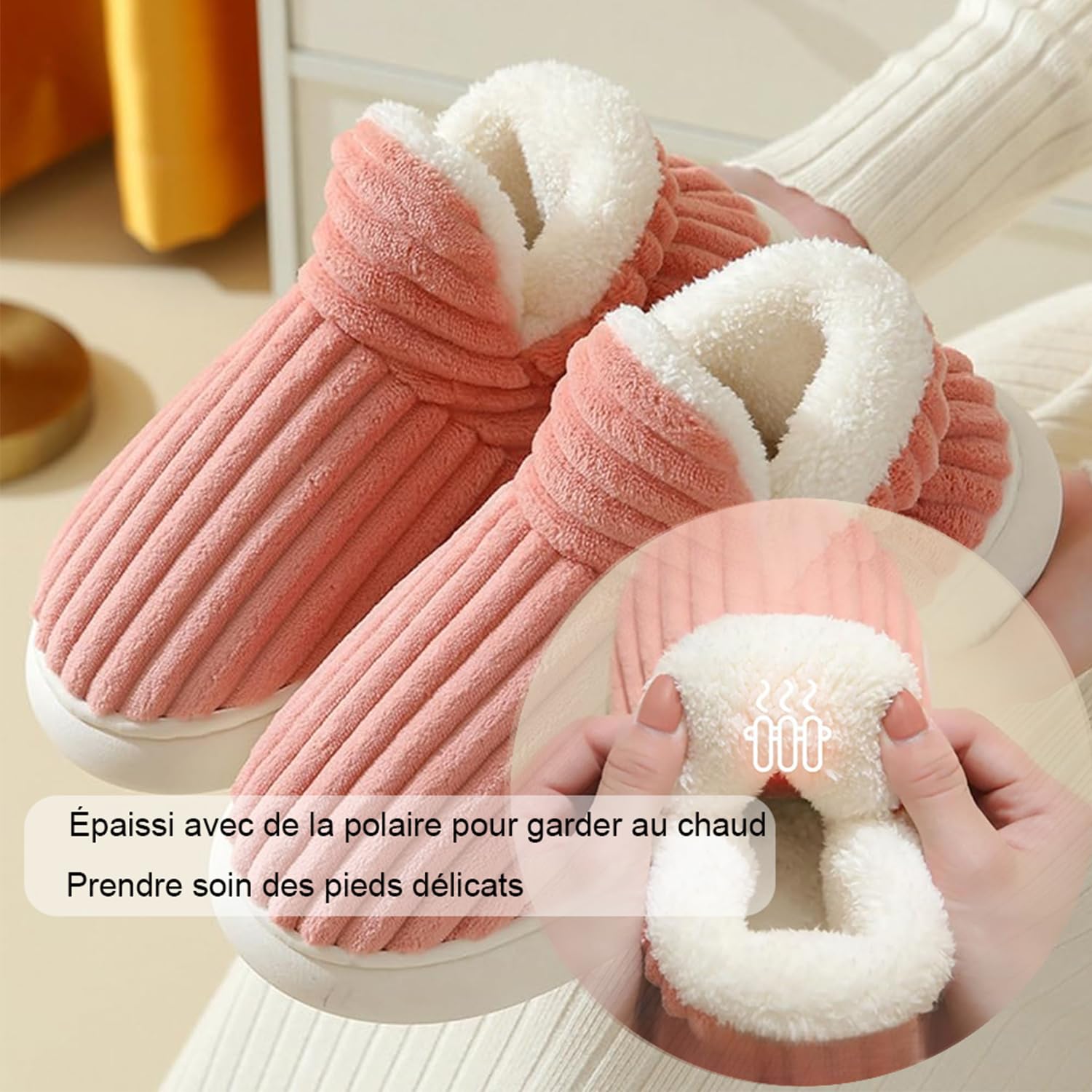 Chaussons Femme Hiver Chauds Antidérapants en Peluche – Image 5