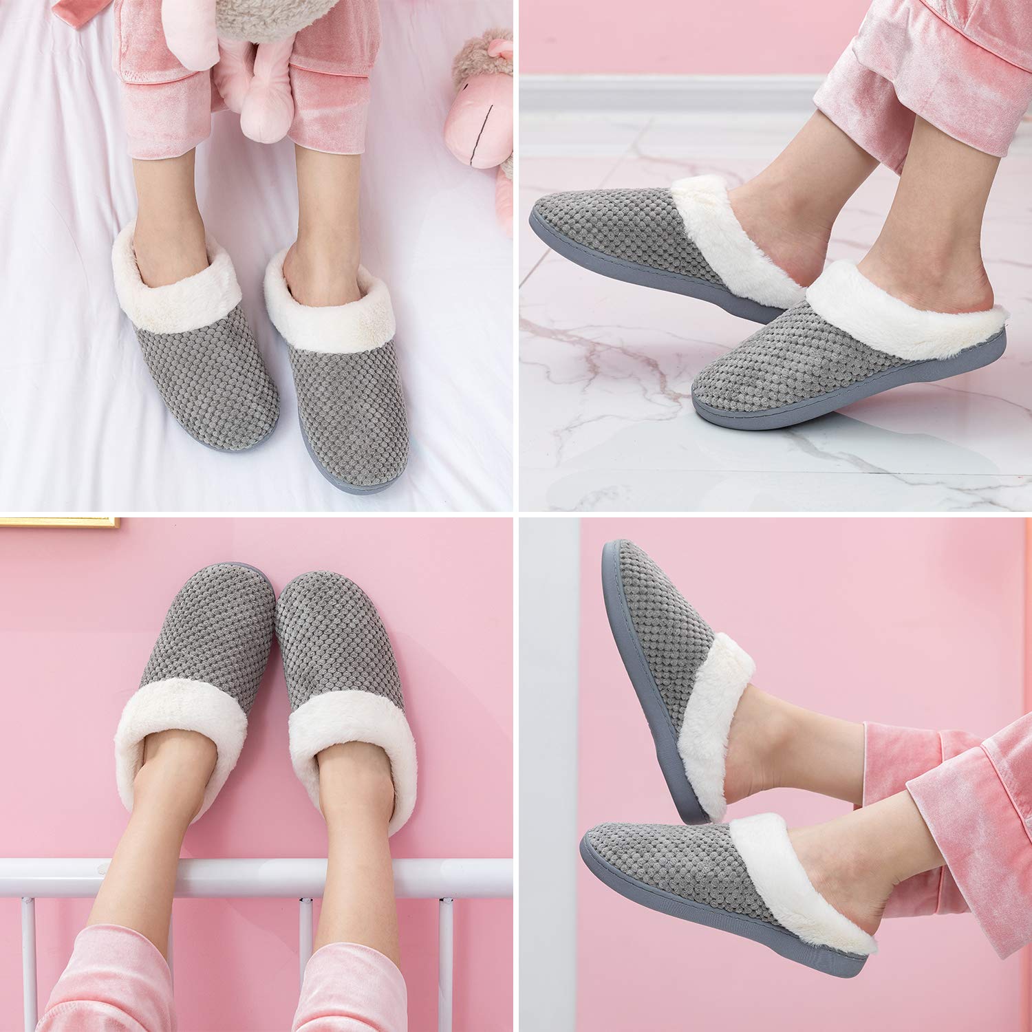 Chaussons Fourrés Femme Acheter Chaussons Peluche Mémoire de Forme Antidérapants – Image 2