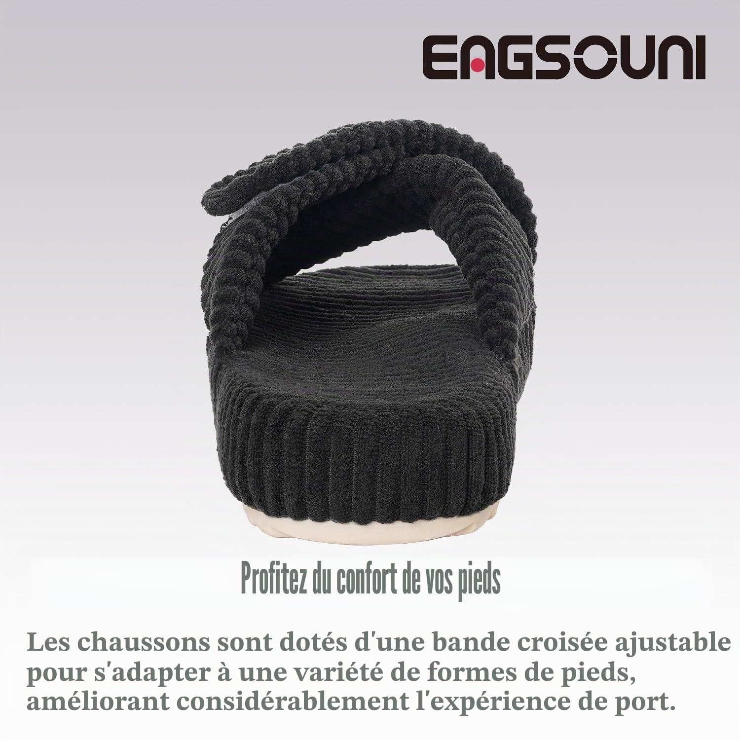 Pantoufles Femme Acheter Chaussons Eagsouni Velours Côtelé Bandes Croisées Bout Ouvert – Image 5
