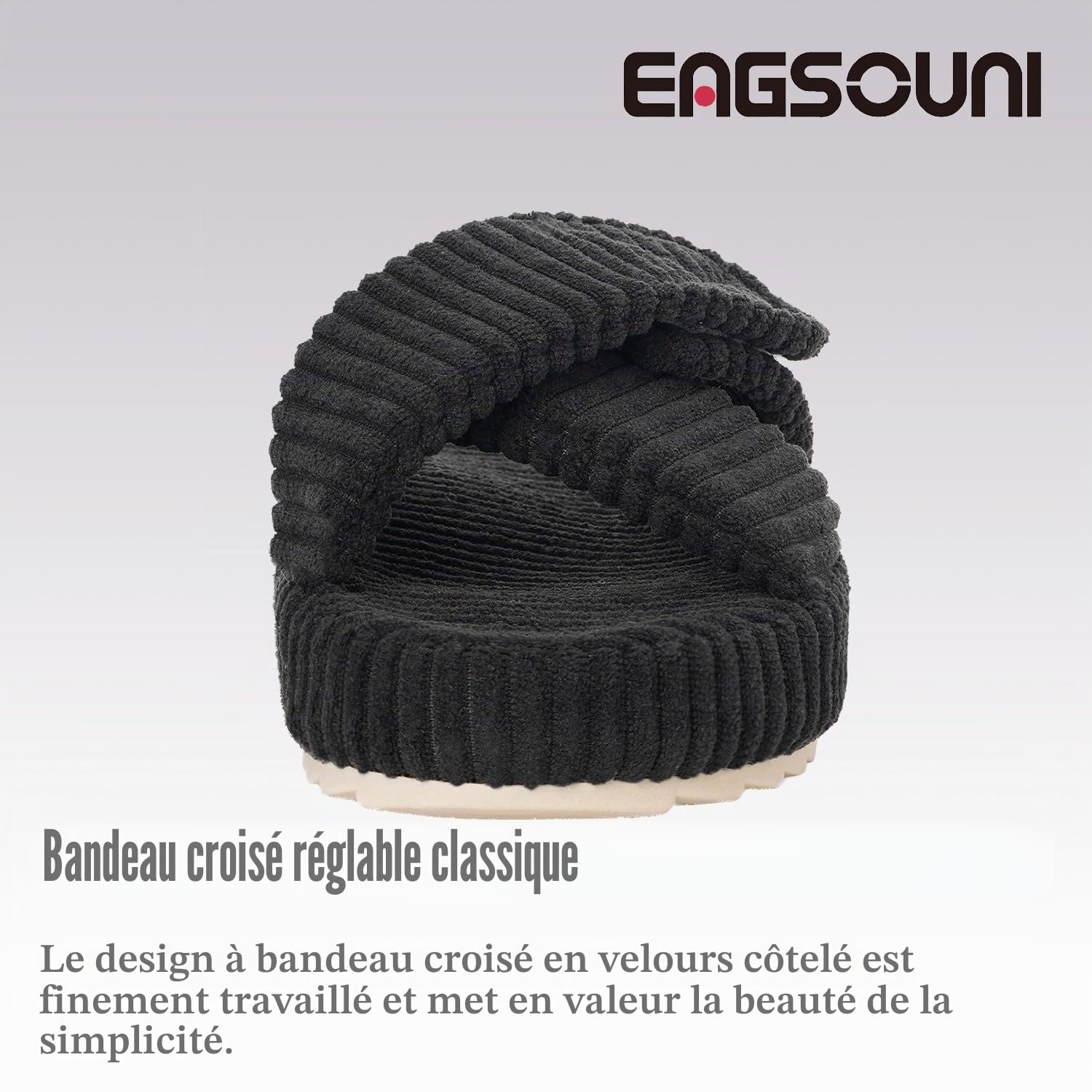Pantoufles Femme Acheter Chaussons Eagsouni Velours Côtelé Bandes Croisées Bout Ouvert – Image 4