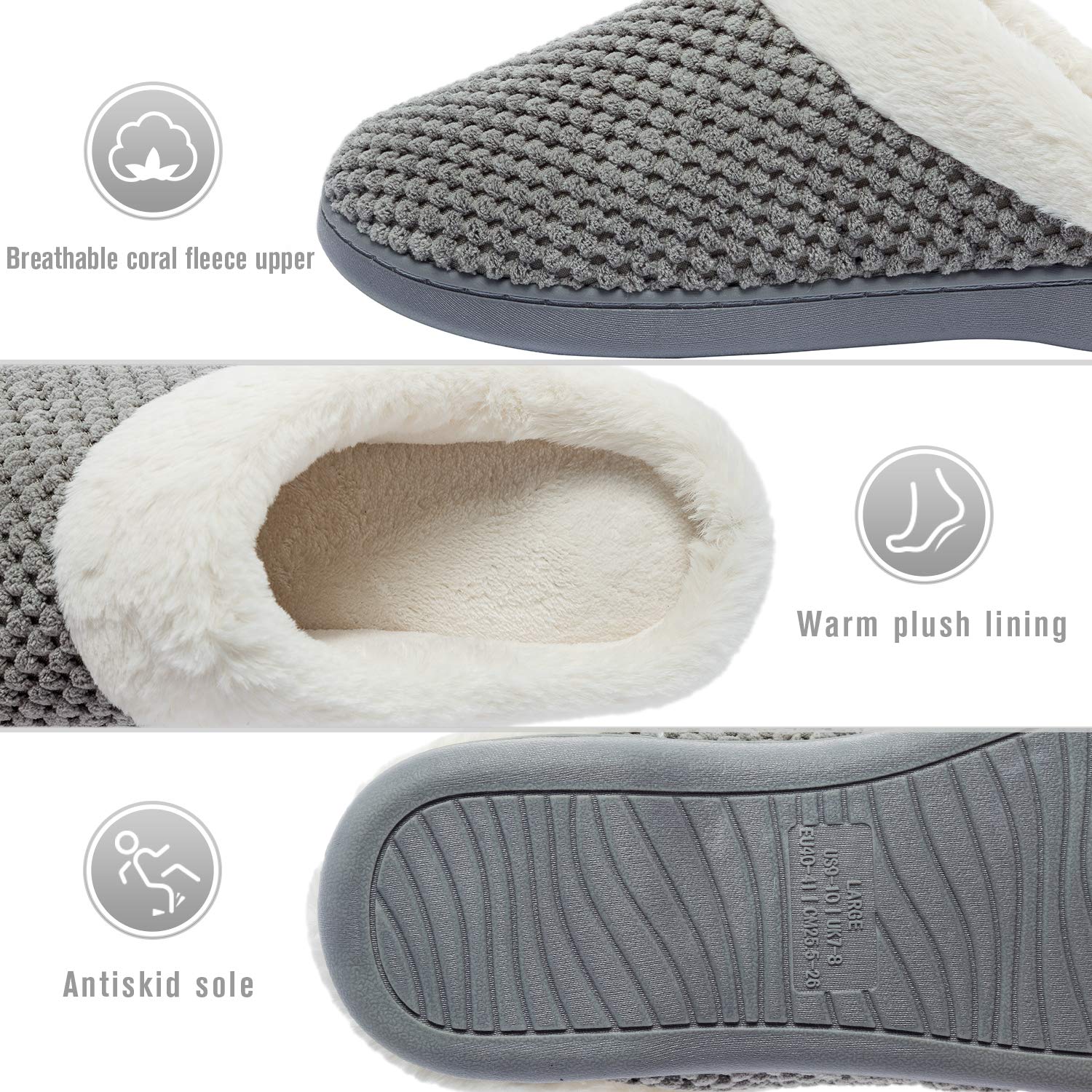 Chaussons Fourrés Femme Acheter Chaussons Peluche Mémoire de Forme Antidérapants – Image 6