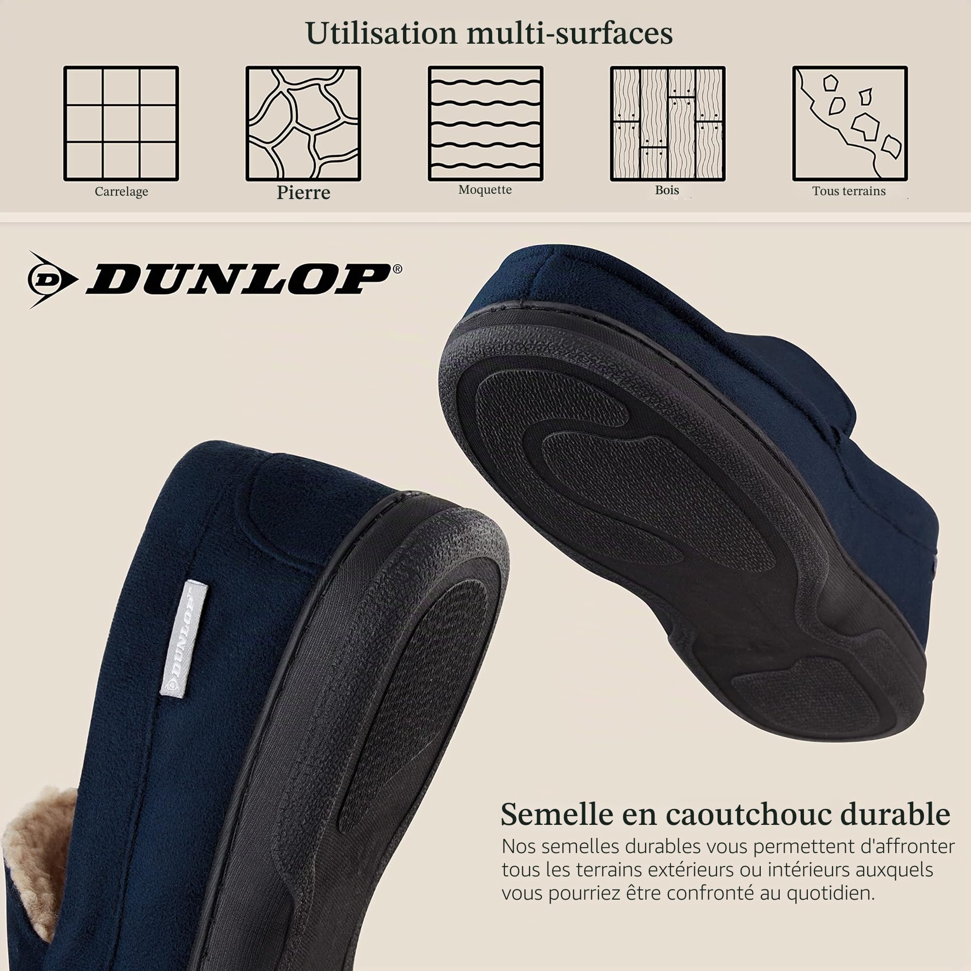 Chausson Homme Acheter Chaussons Dunlop Mocassin Mémoire de Forme Antidérapant – Image 5