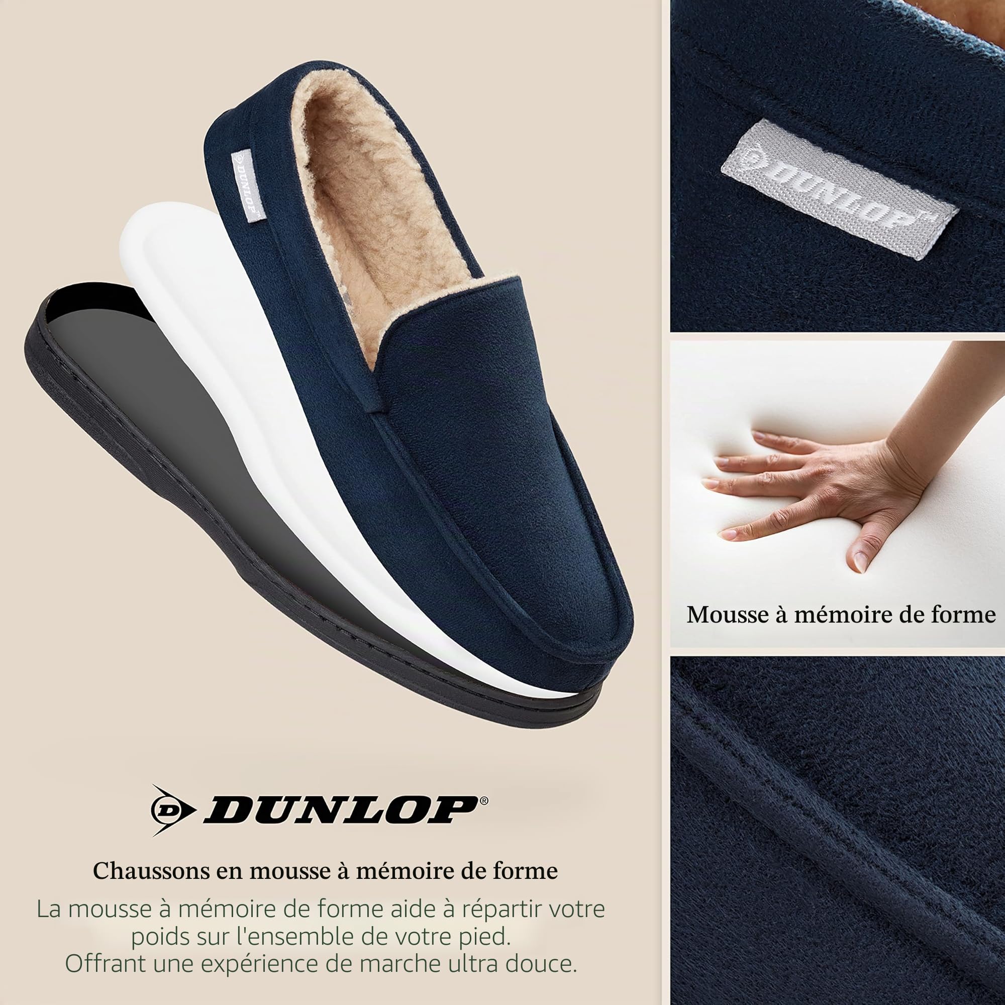 Chausson Homme Acheter Chaussons Dunlop Mocassin Mémoire de Forme Antidérapant – Image 3