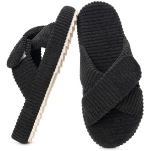 Pantoufles Femme Acheter Chaussons Eagsouni Velours Côtelé Bandes Croisées Bout Ouvert