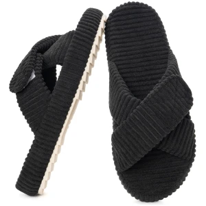 Pantoufles Femme Acheter Chaussons Eagsouni Velours Côtelé Bandes Croisées Bout Ouvert