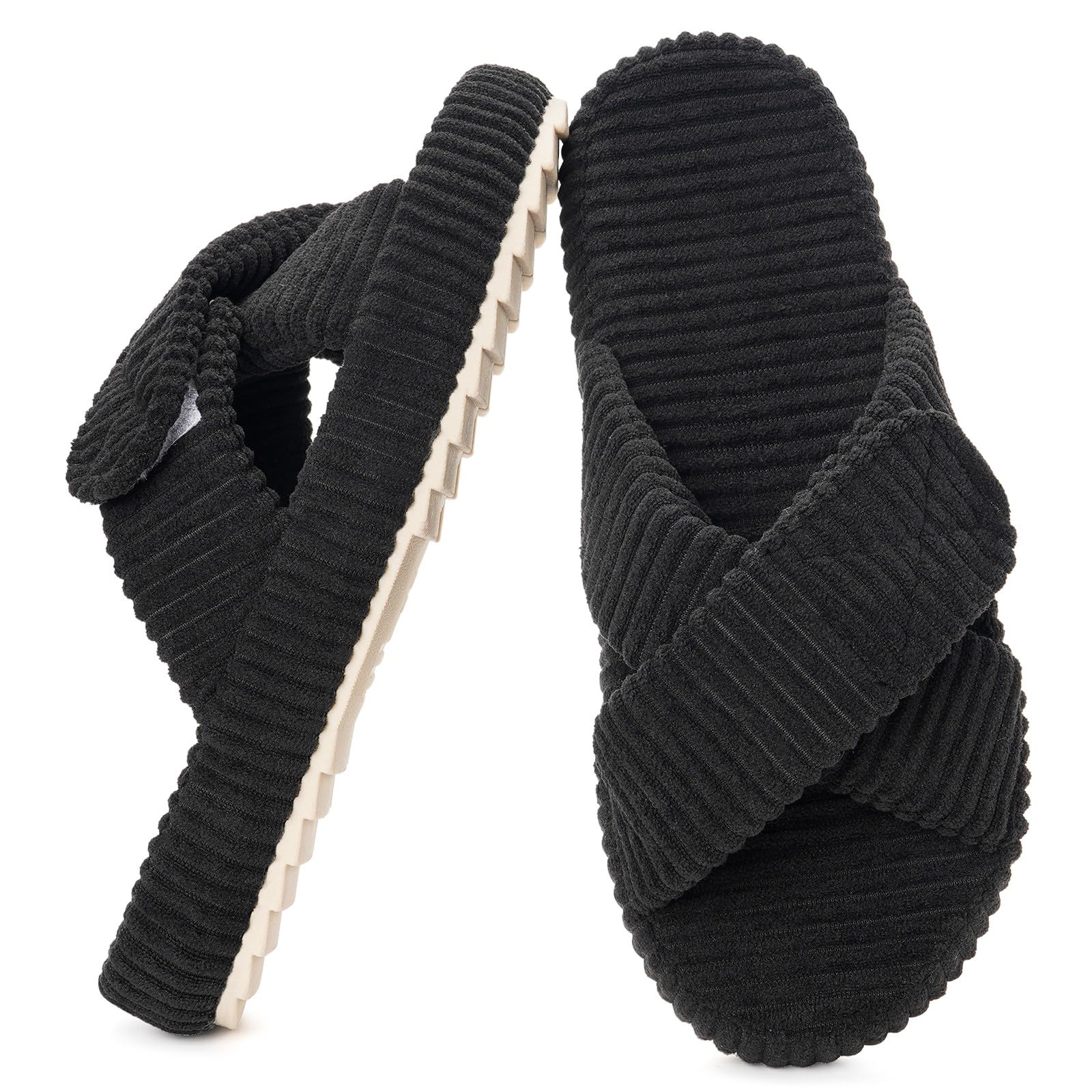 Pantoufles Femme Acheter Chaussons Eagsouni Velours Côtelé Bandes Croisées Bout Ouvert