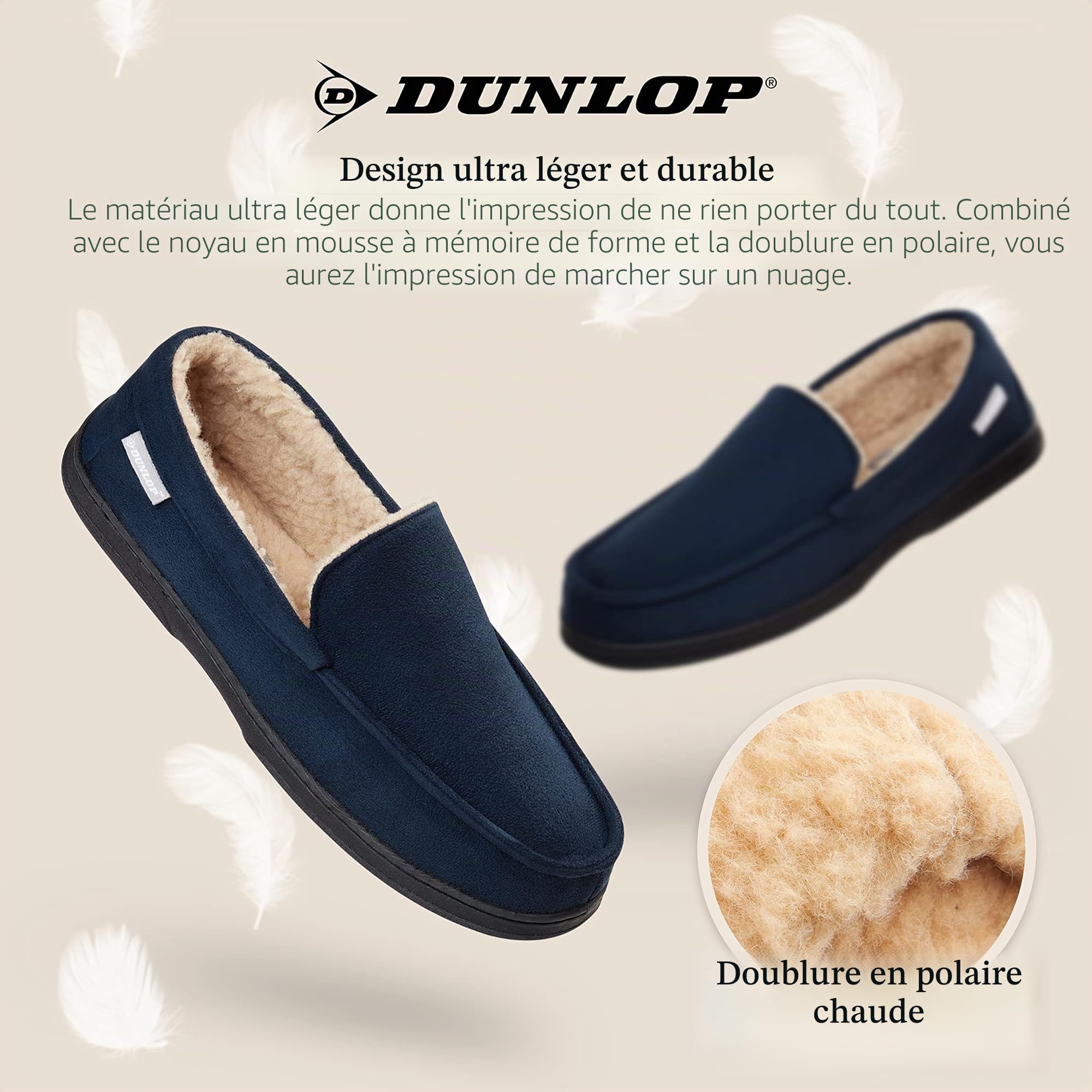 Chausson Homme Acheter Chaussons Dunlop Mocassin Mémoire de Forme Antidérapant – Image 4