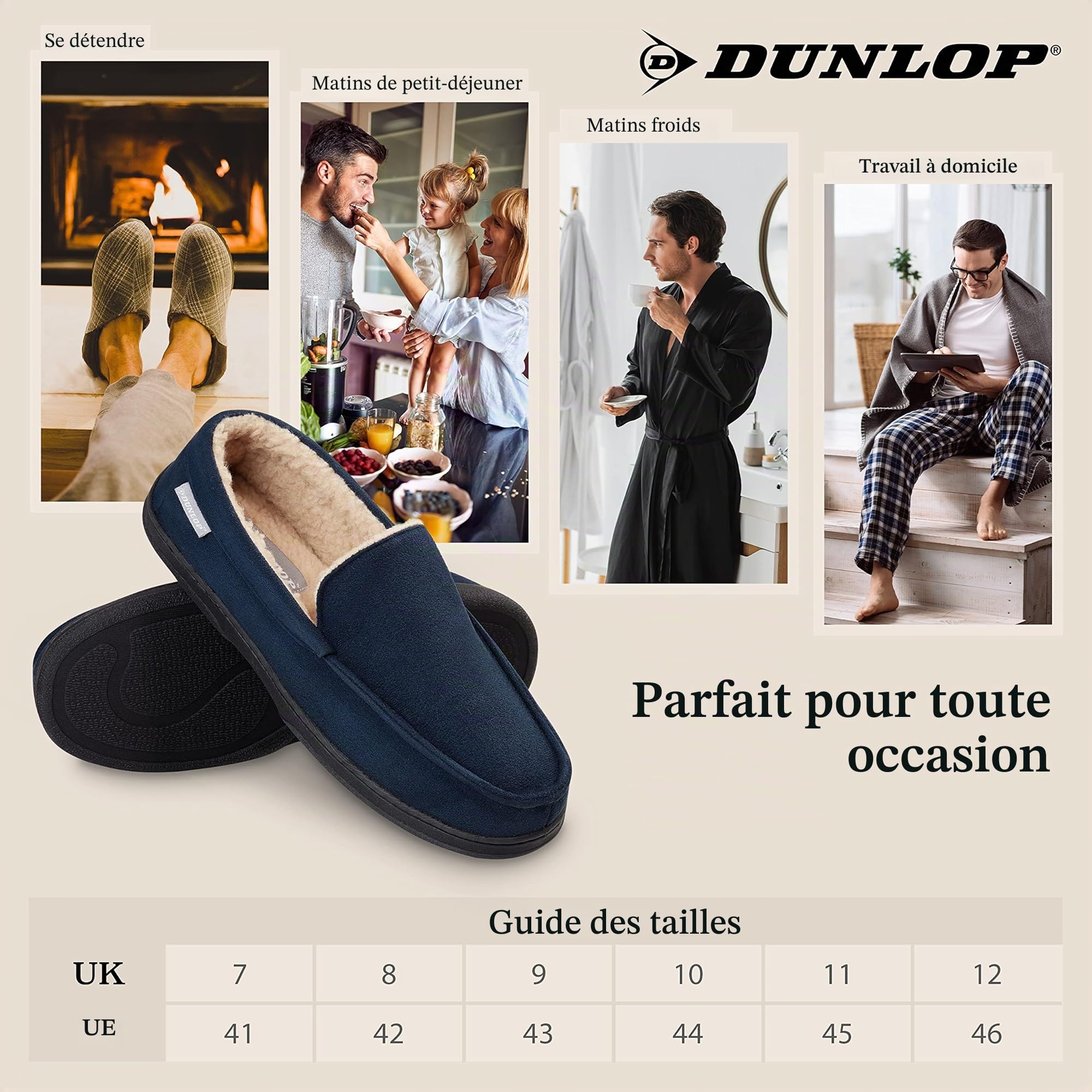 Chausson Homme Acheter Chaussons Dunlop Mocassin Mémoire de Forme Antidérapant – Image 6