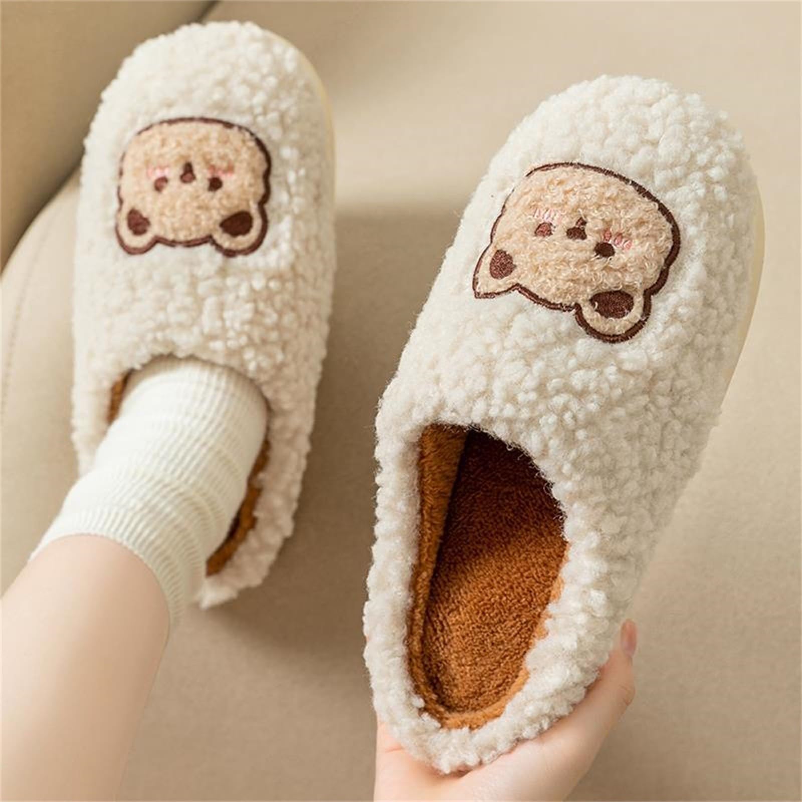 Pantoufles Acheter Chaussons couple assorties fourrées animaux semelle souple – Image 6