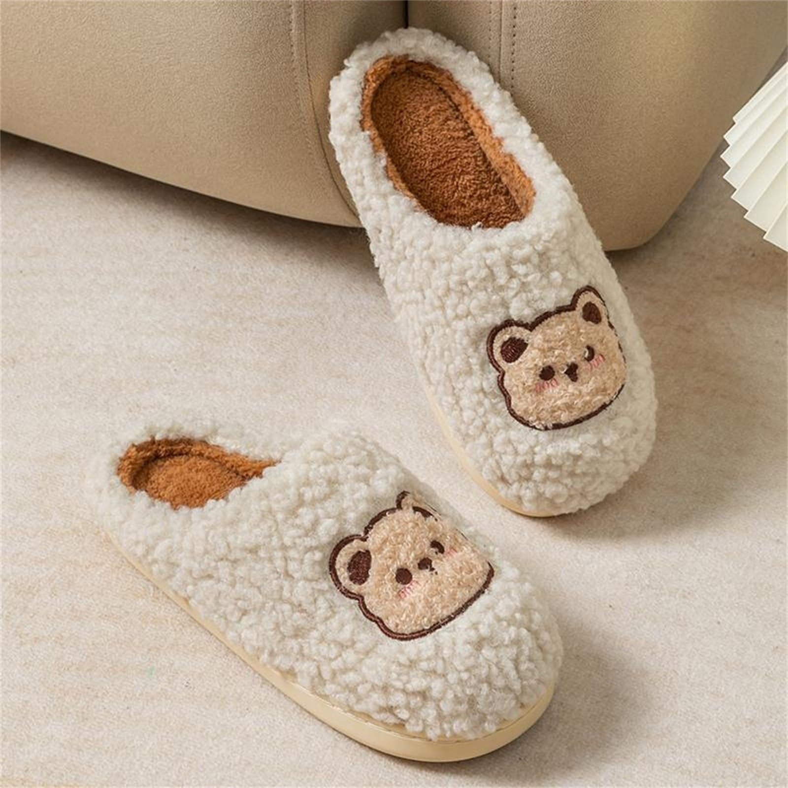 Pantoufles Acheter Chaussons couple assorties fourrées animaux semelle souple – Image 7