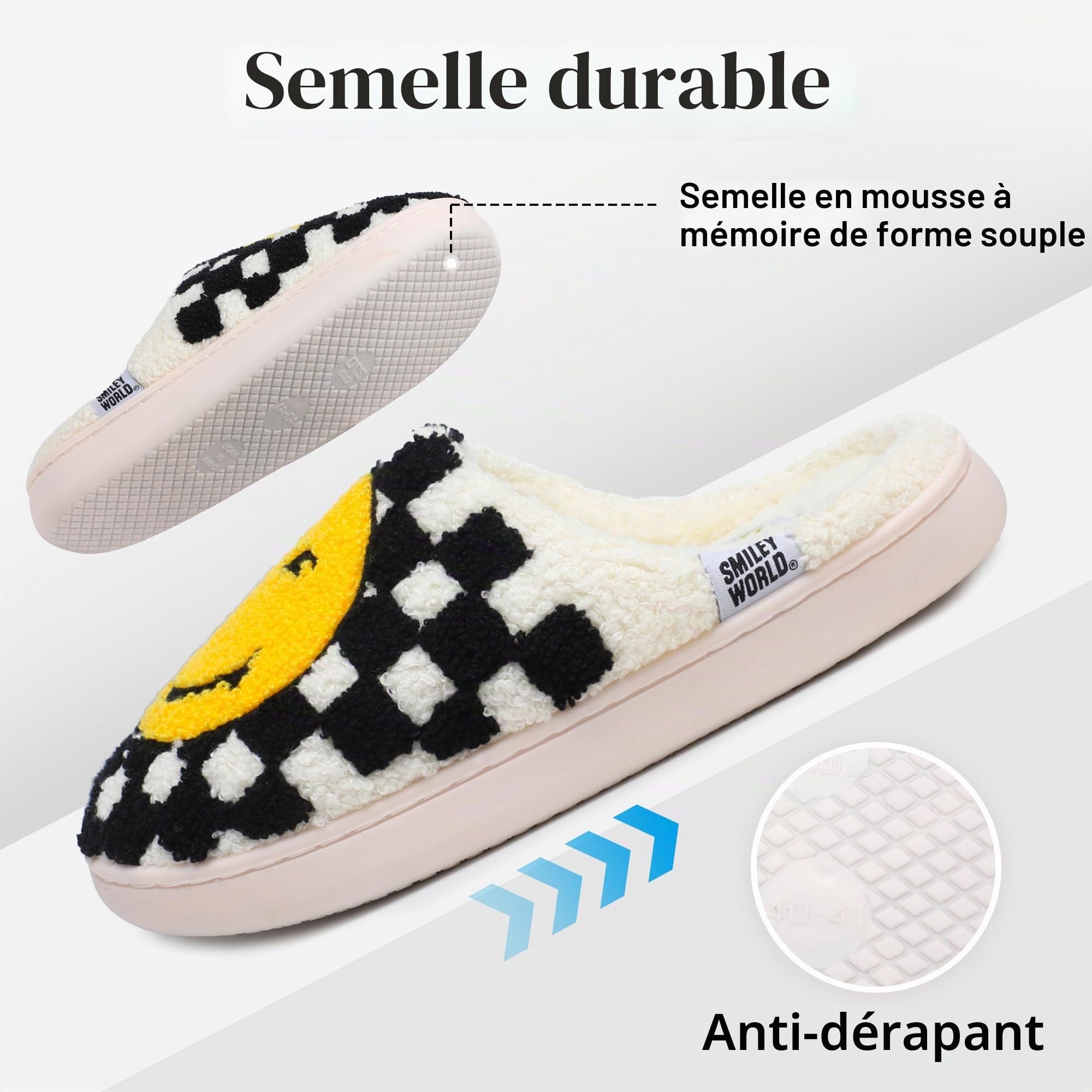 Chaussons Peluche Acheter Chaussons SmileyWorld Mousse Mémoire Antidérapants – Image 6