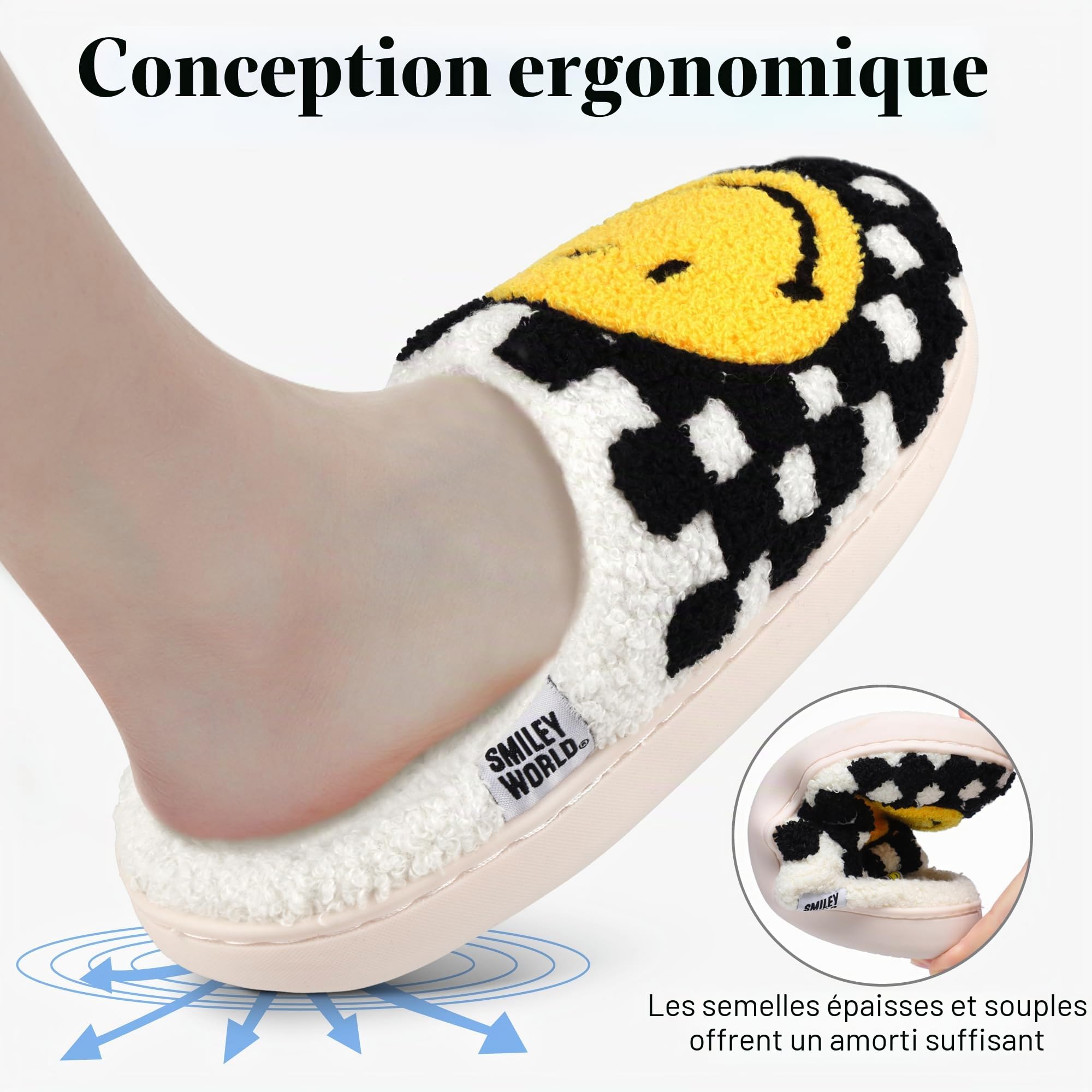 Chaussons Peluche Acheter Chaussons SmileyWorld Mousse Mémoire Antidérapants – Image 7