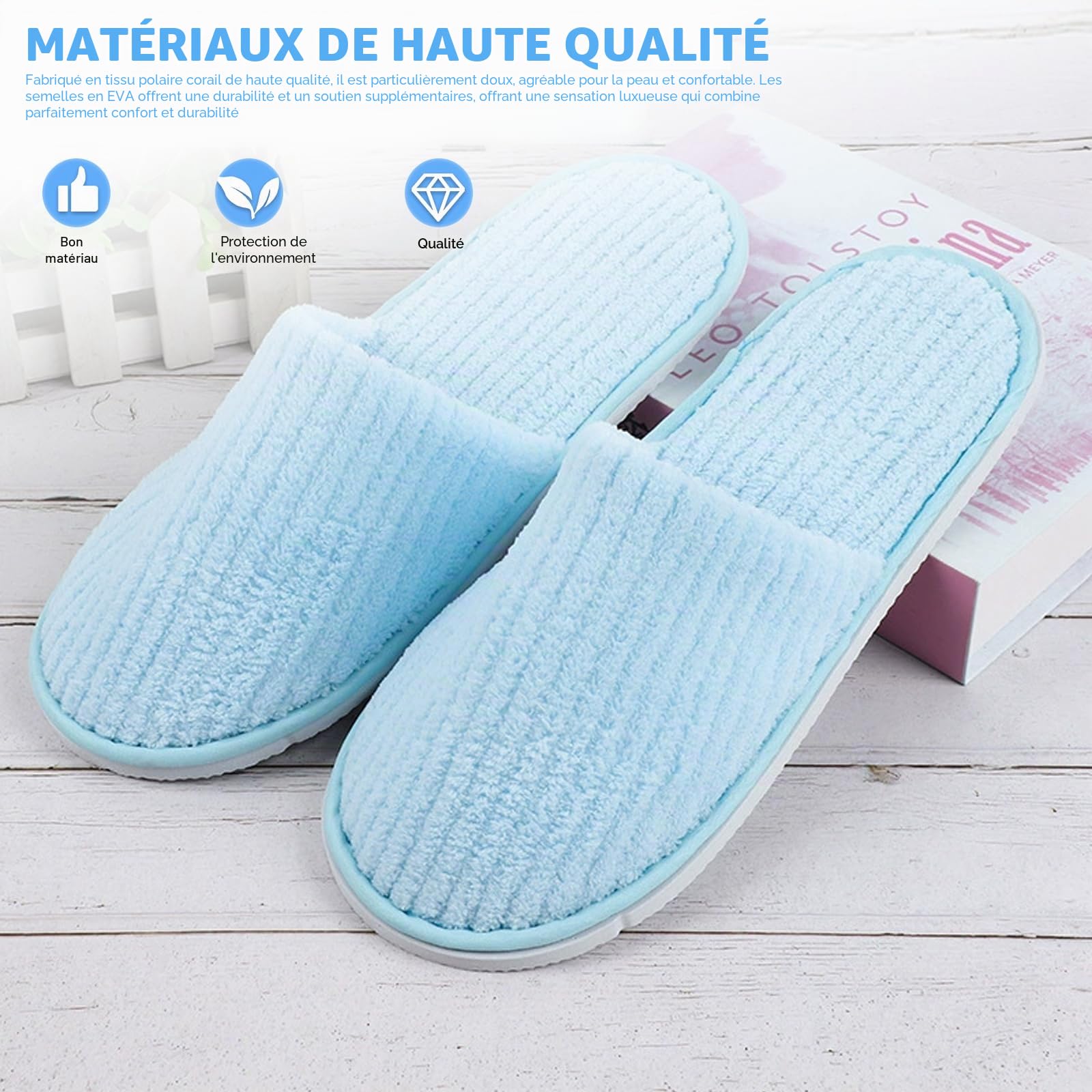 Pantoufles Invités Acheter Chaussons Lot 7 Paires Éponge Antidérapantes – Image 7