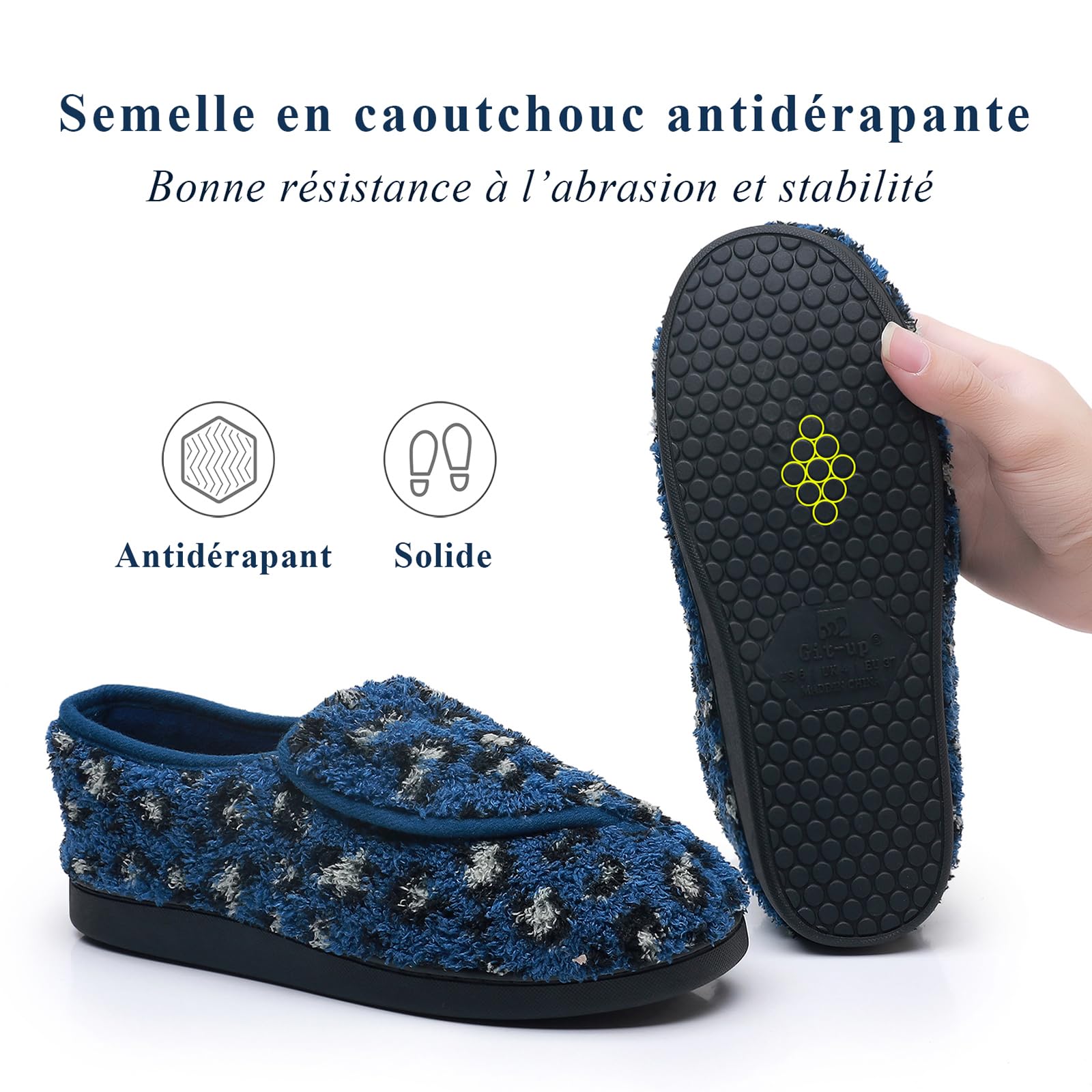 Pantoufles Acheter Chaussons diabétiques mousse mémoire de forme femme bout fermé – Image 4