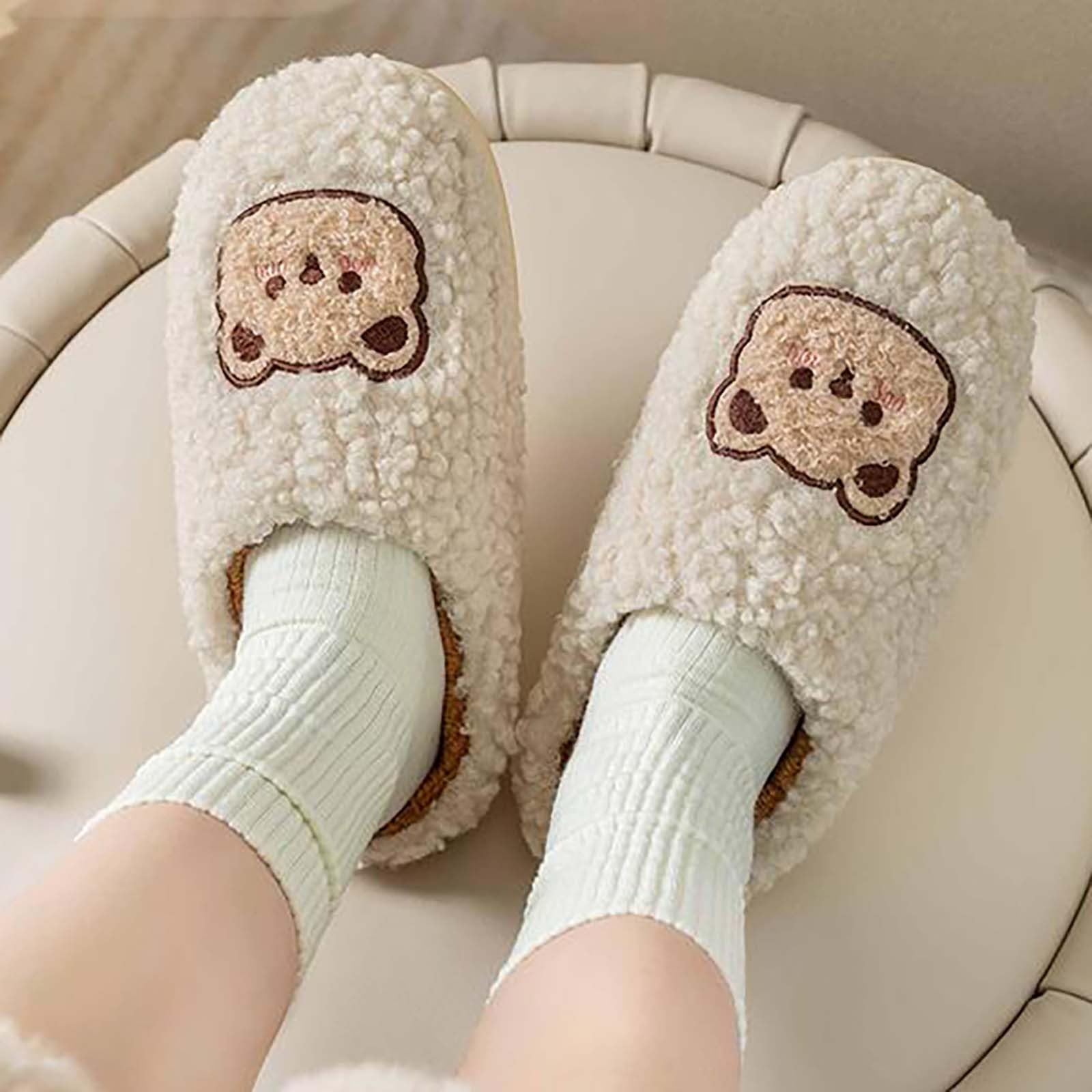 Pantoufles Acheter Chaussons couple assorties fourrées animaux semelle souple – Image 2
