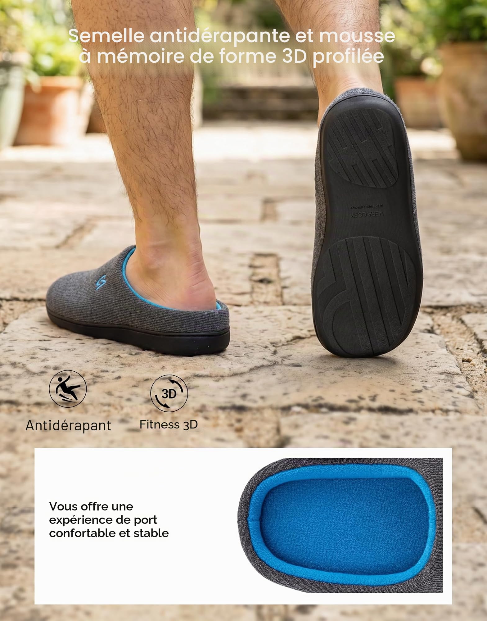 Chaussons Homme Acheter Chaussons VeraCosy Mémoire de Forme Bicolore – Image 6