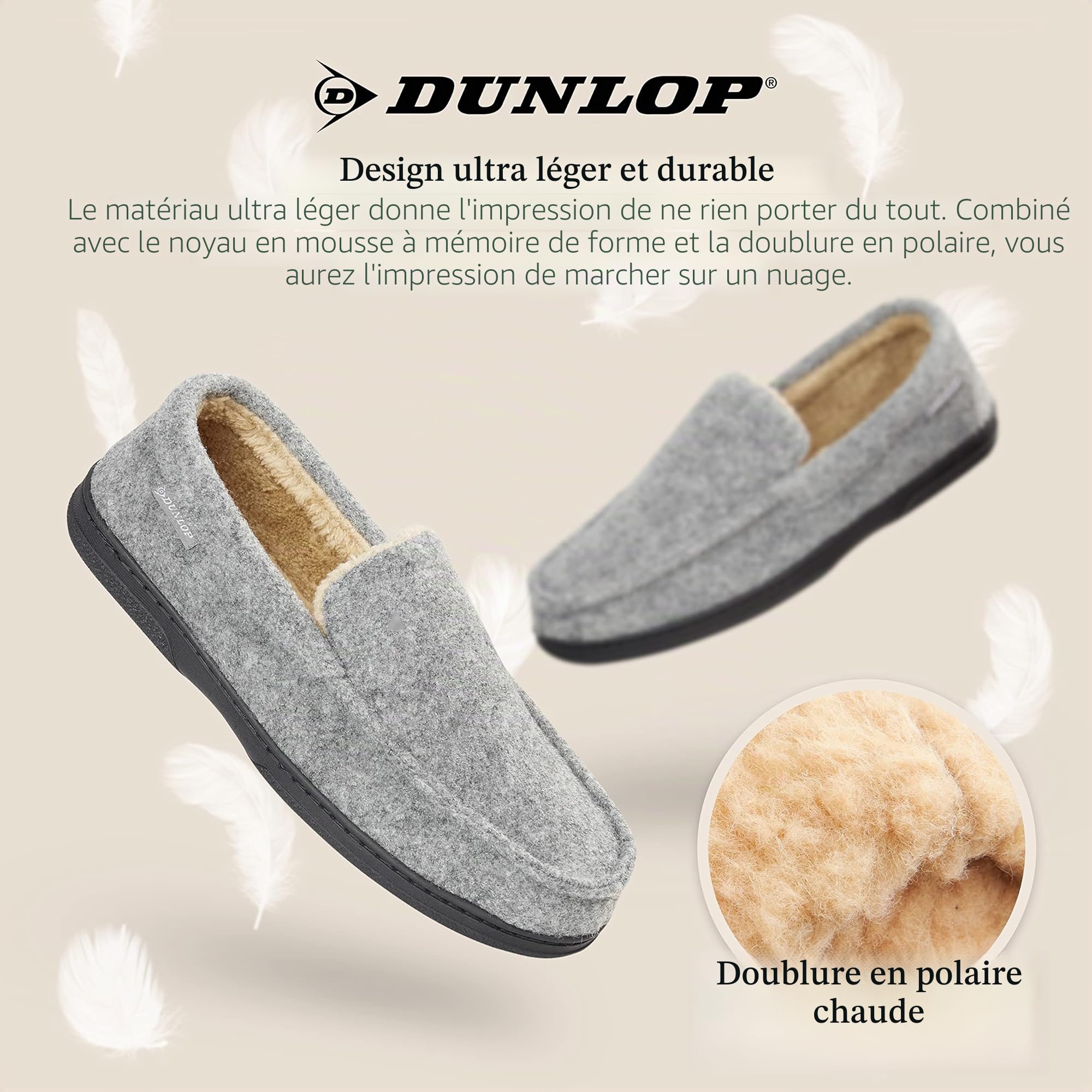 Chausson Homme Acheter Chaussons Dunlop Mocassin Mémoire de Forme Antidérapant – Image 4