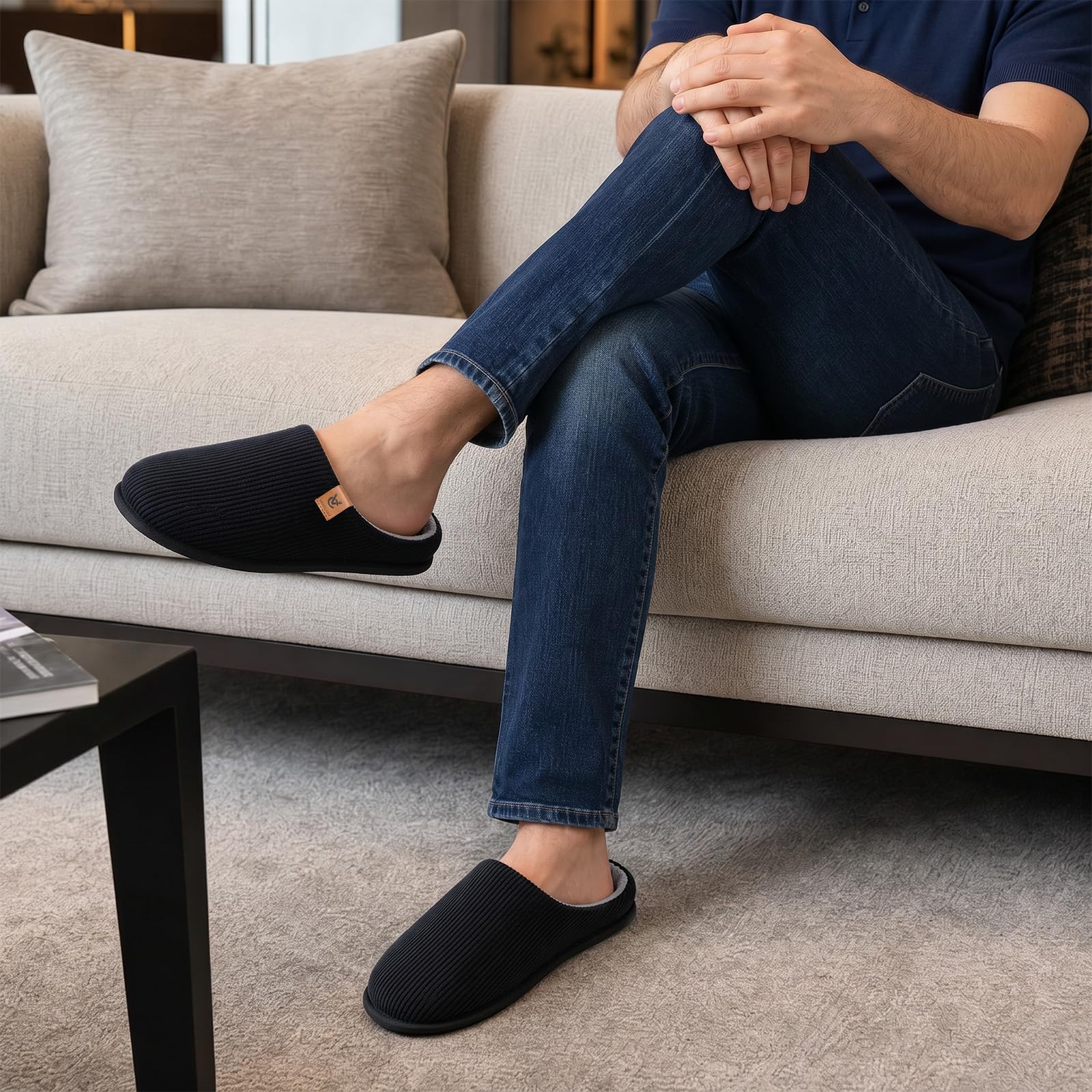 Pantoufles Homme Acheter Chaussons VeraCosy Velours Côtelé Mousse Mémoire de Forme – Image 2