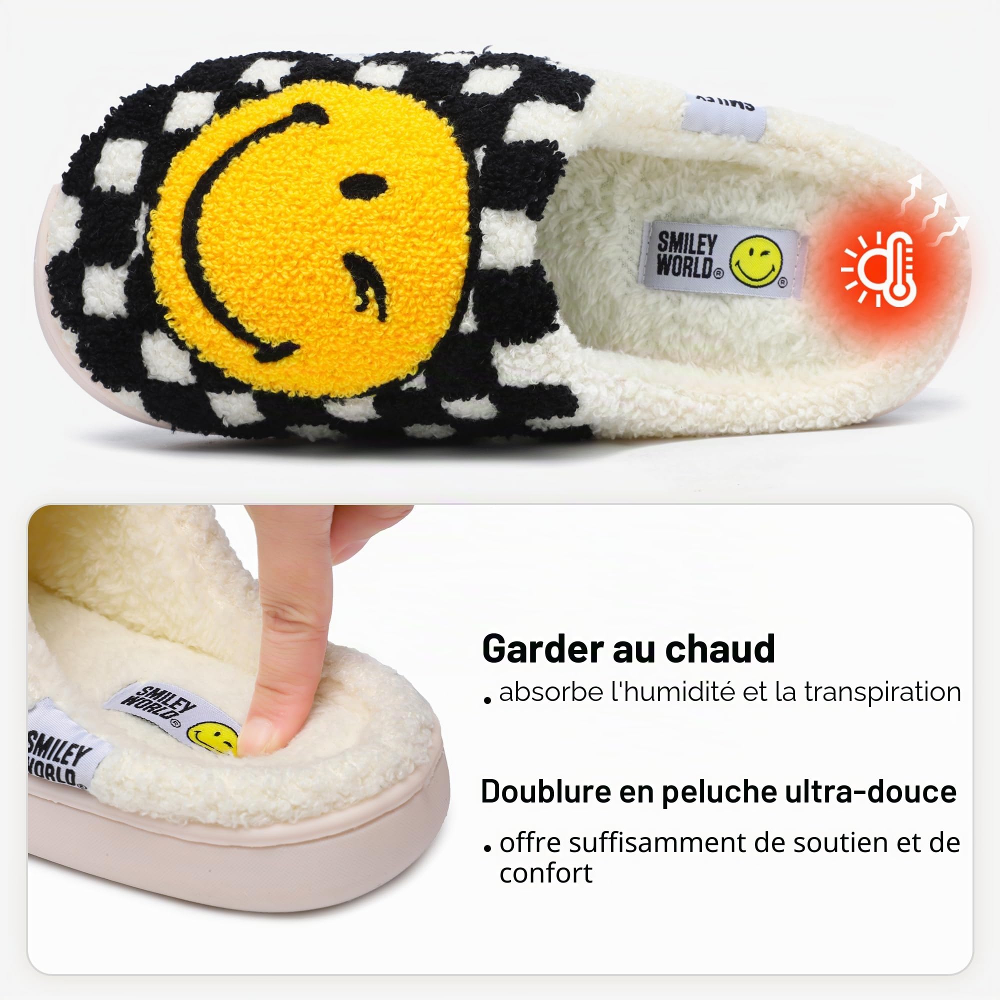 Chaussons Peluche Acheter Chaussons SmileyWorld Mousse Mémoire Antidérapants – Image 5