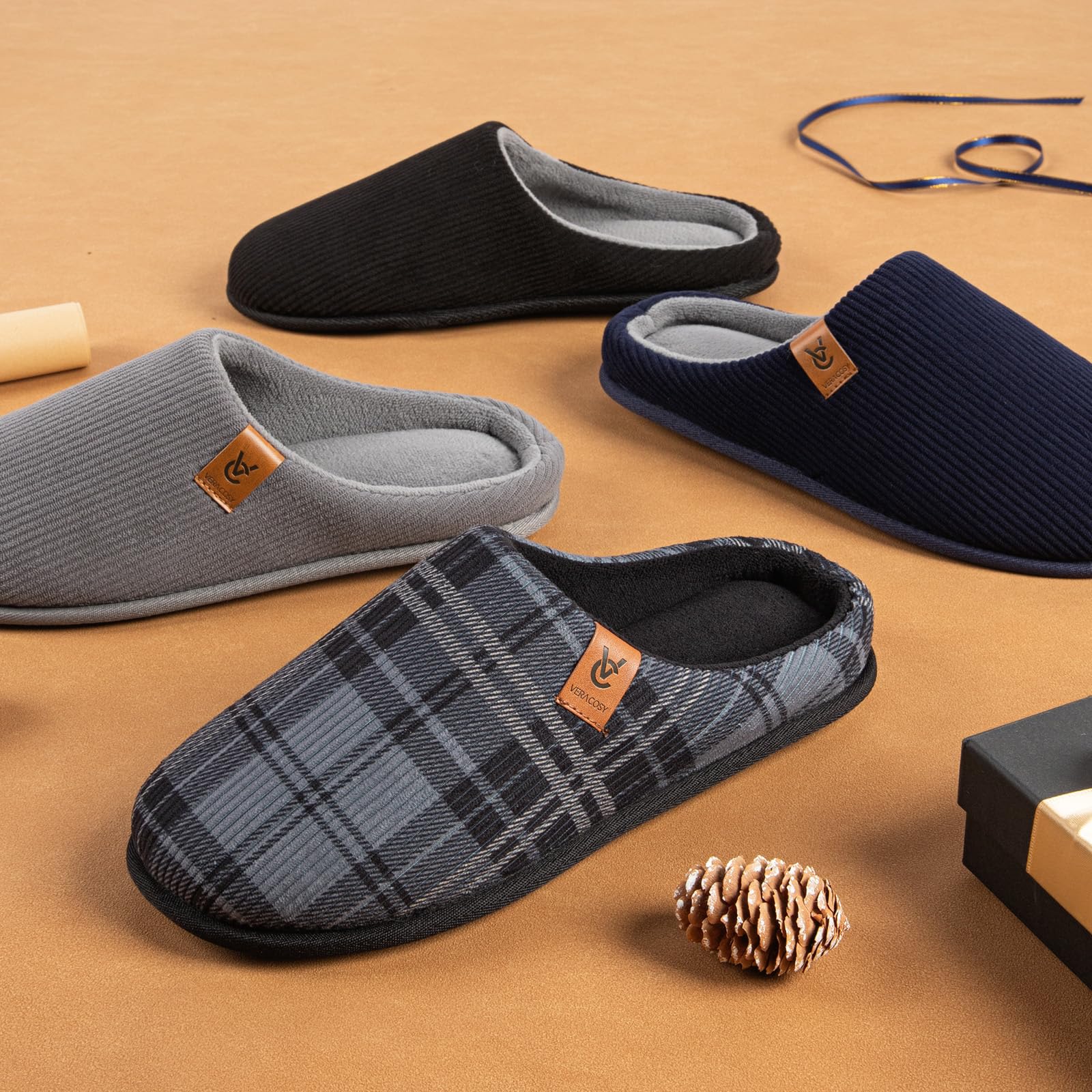 Pantoufles Homme Acheter Chaussons VeraCosy Velours Côtelé Mousse Mémoire de Forme – Image 3