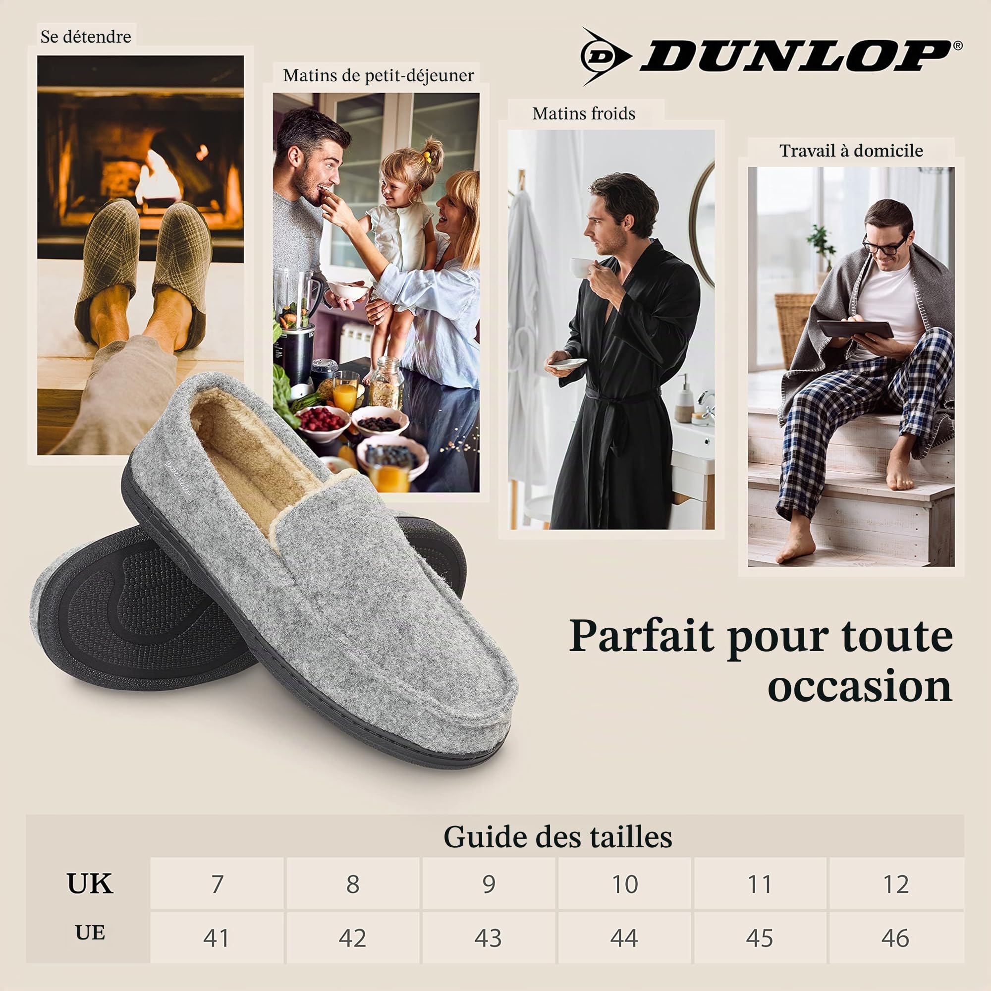 Chausson Homme Acheter Chaussons Dunlop Mocassin Mémoire de Forme Antidérapant – Image 6